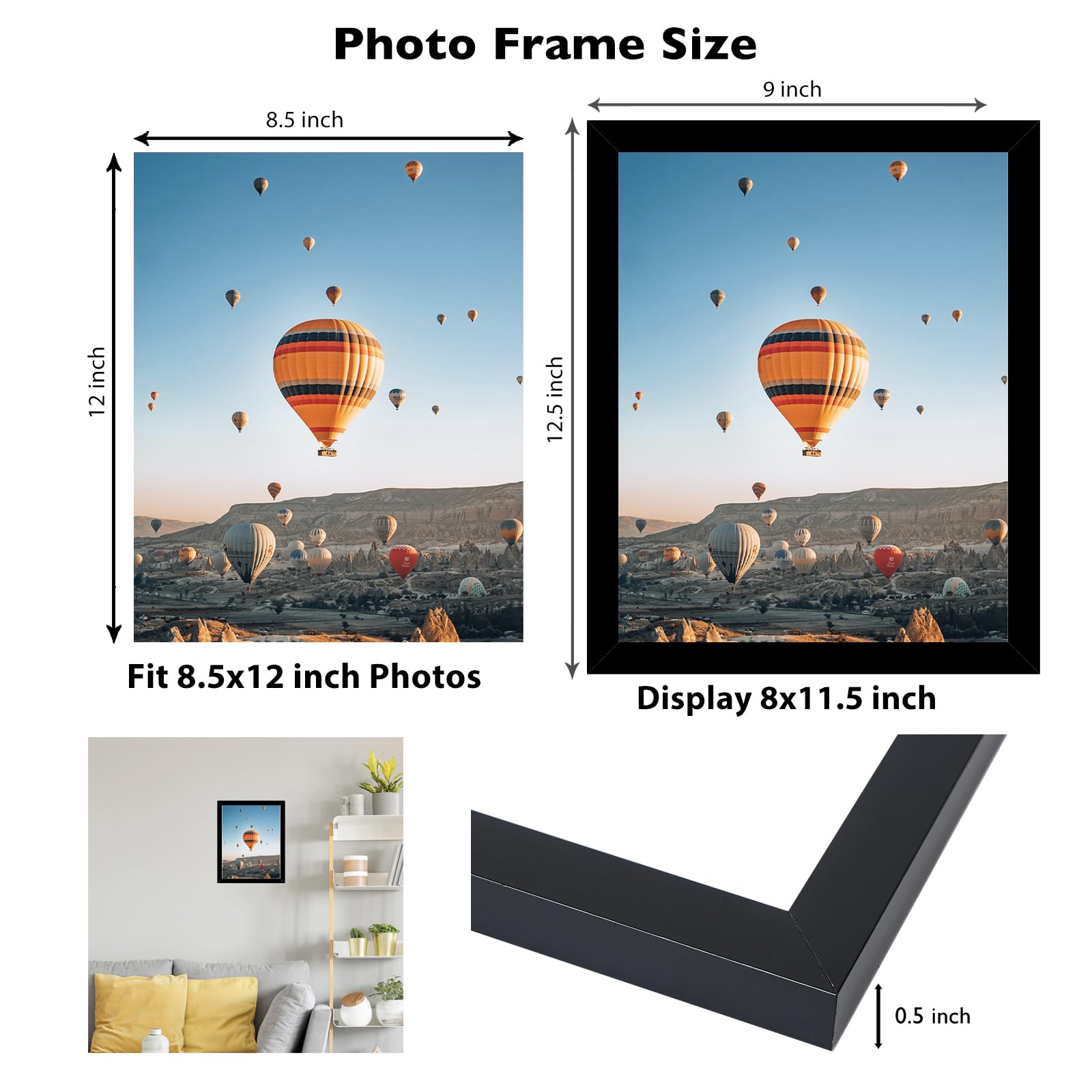 JCJMY 8.5x12 Picture Frame Black for Wall Hanging or Tabletop, Wall Mounting Horizontally or Vertically, 8.5 x 12 Wall Gallery P