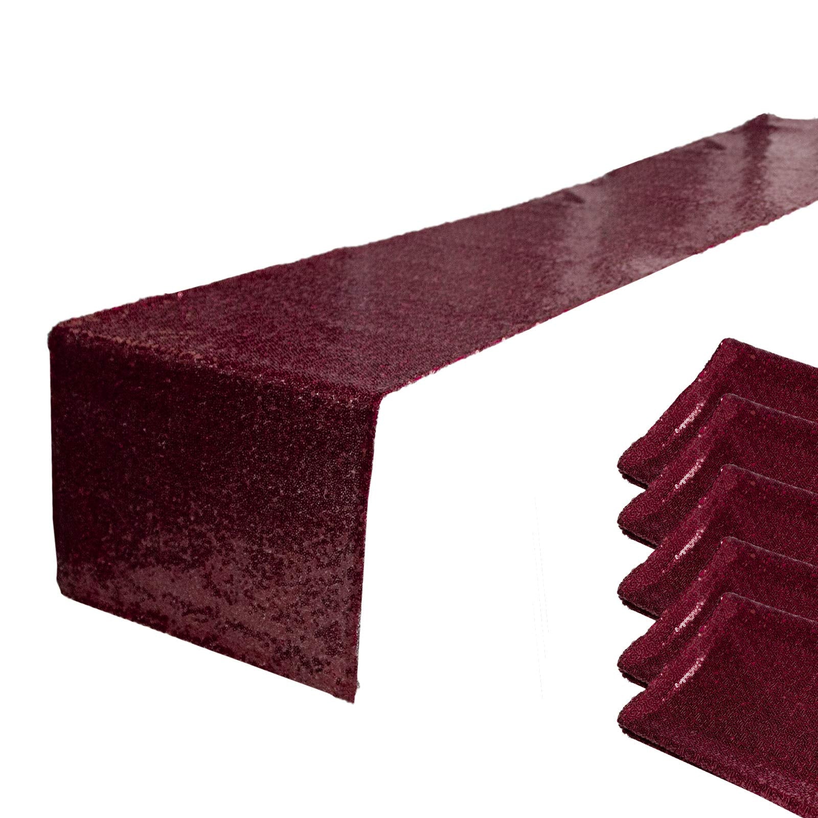 Jyflzq Burgundy Sequin Table Runner 12'' X 108'' Pack Of 5 Sparkly Burgundy Metallic Table Runner Glitter Sequin Runner For Tabl