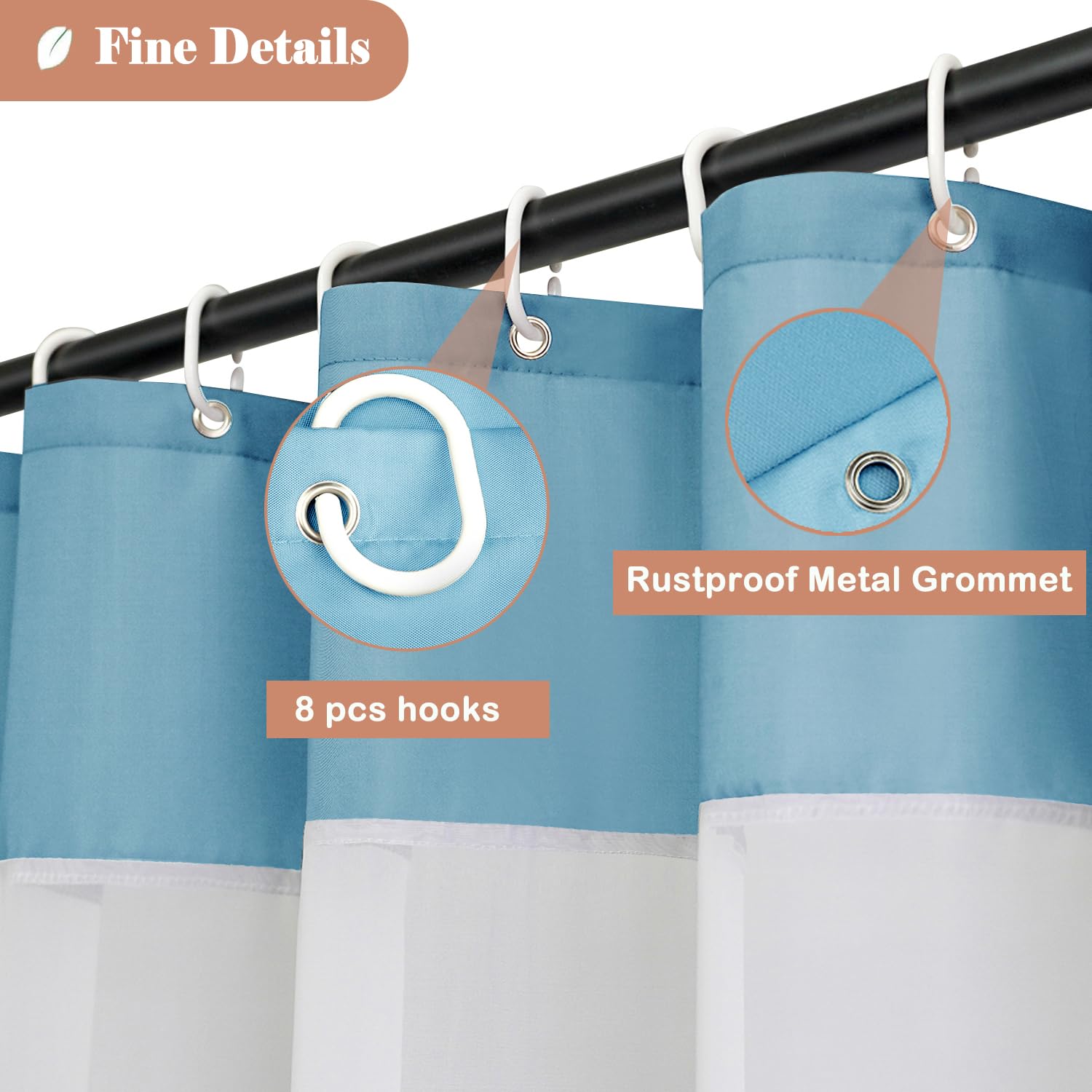 UFRIDAY Small Shower Curtain 48 x 72 inches Light Blue Fabric Shower Curtain with Mesh Window  Modern Polyester Water Repellent Bathroom Liner