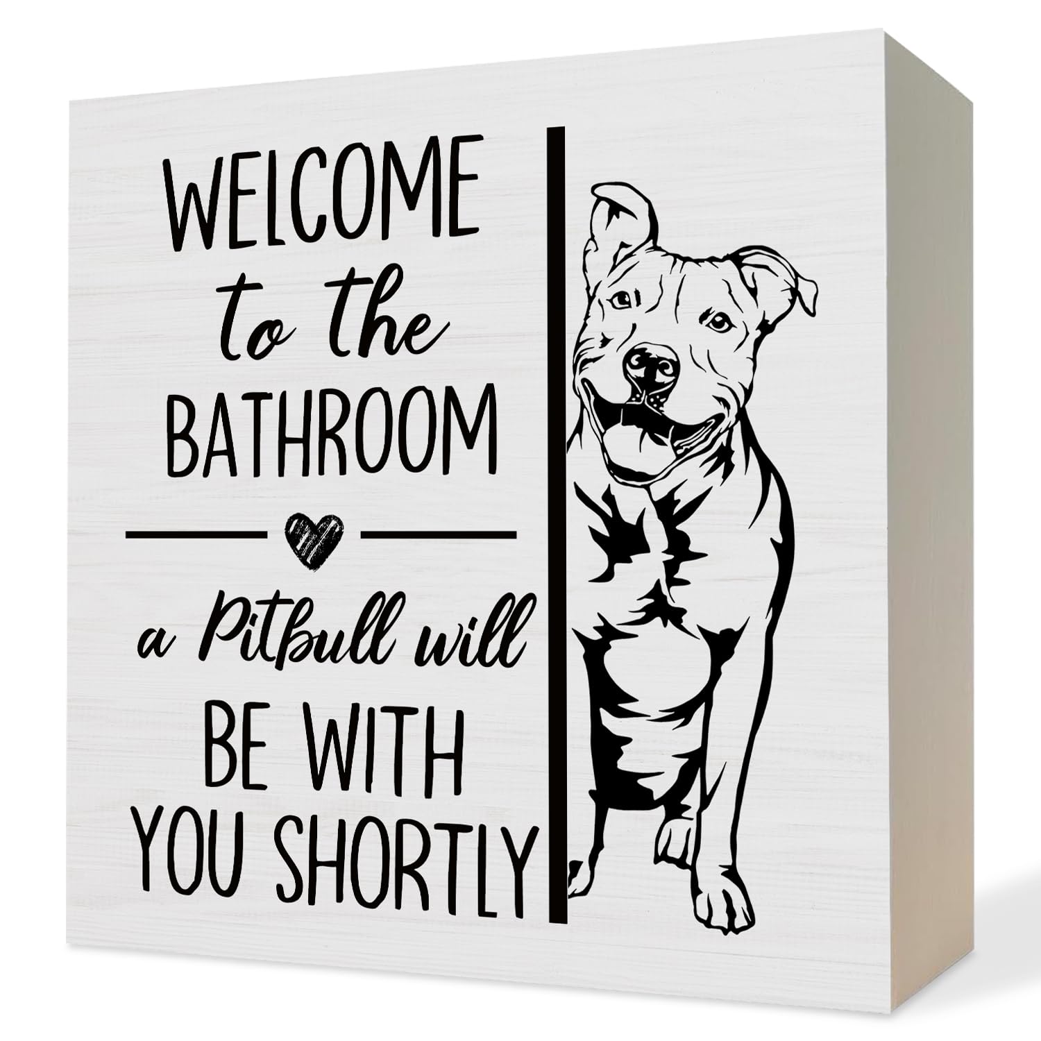 ATBWGT Funny Pit Bull Terrier Bathroom Wooden Box Sign, Gifts for Pitbull Lovers, American Bulldog Wood Block Plaque Signs for B