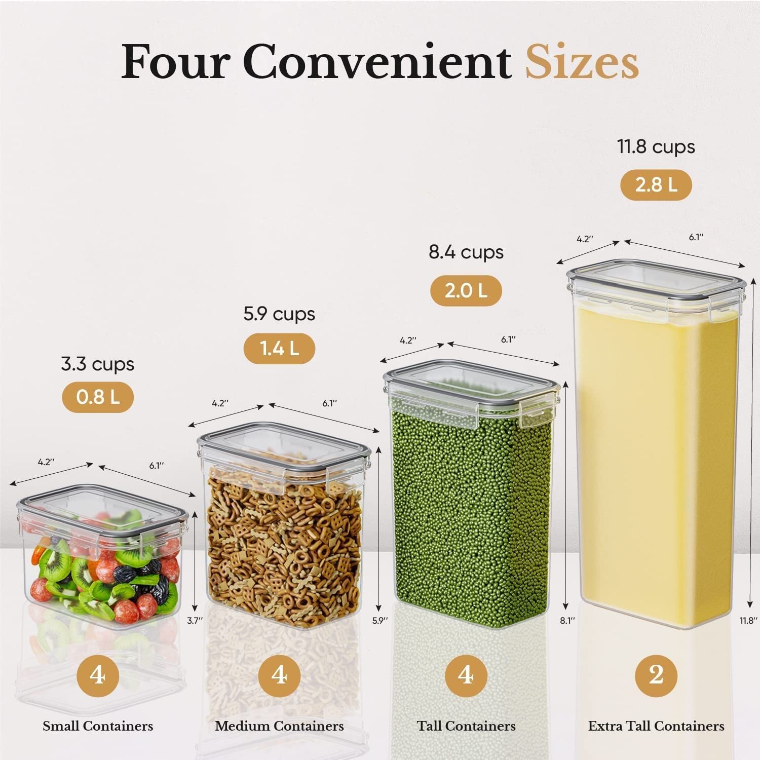 Airtight Food Storage containers with Lids 14 Pc - Plastic Kitchen Storage containers for Pantry Organization and Storage - cereal  Rice  Pasta  Flour and Sugar containers