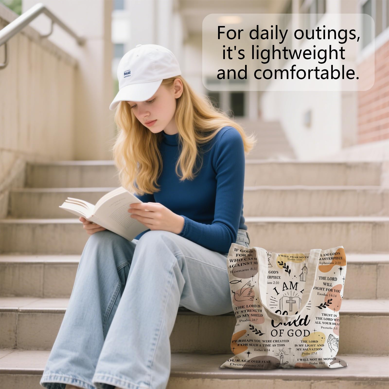 Ialtsidws Christian Aesthetic Canvas Tote Bag - I Am A Child of God & Bible Verse Print | Zippered Inner Pocket & Magnetic Sna