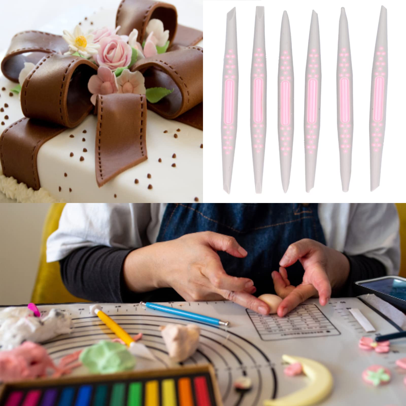 Aunmas 6Pcs Fondant Cake Decorating Tools, Plastic Fondant Carving Sculpting Pen Set, Sugar Modeling Shaper Decor Tool For Diy H