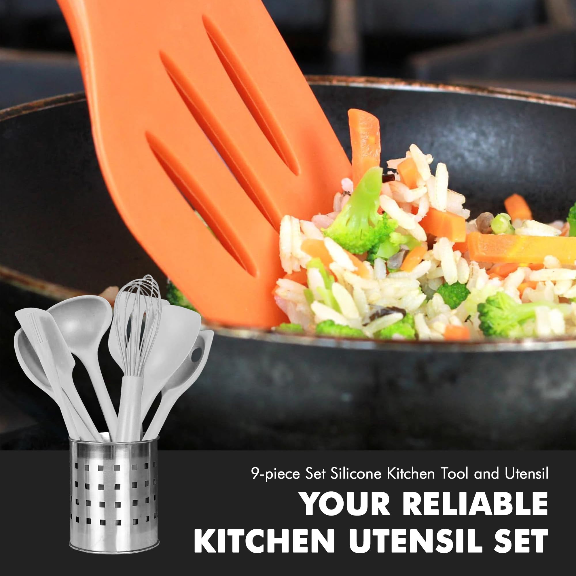 Chef Craft Premium Silicone Kitchen Tool And Utensil, 9 Piece Set, Gray