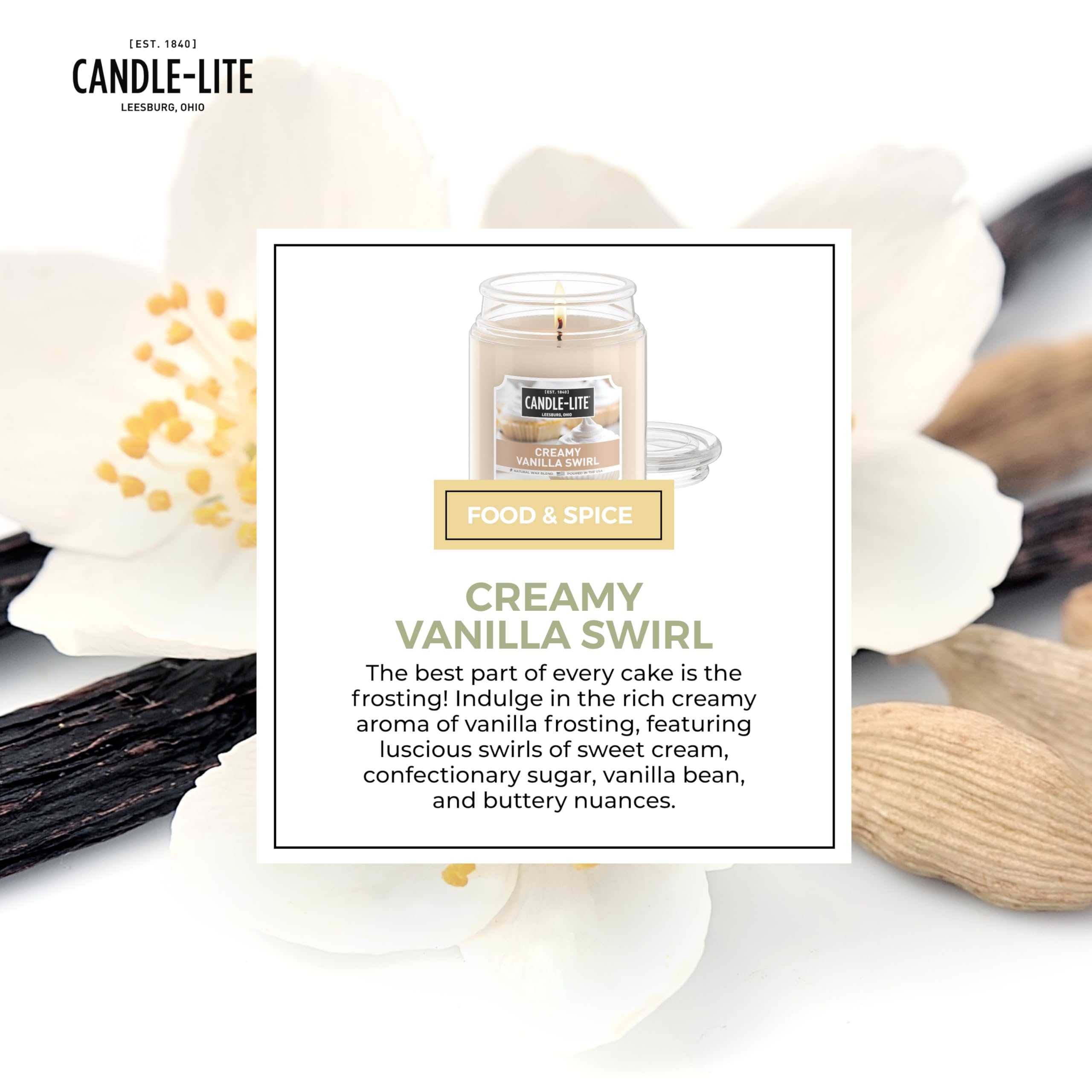 Candle-lite Scented Candles, Creamy Vanilla Swirl Fragrance, One 18 oz. Single-Wick Aromatherapy Candle with 110 Hours of Burn T