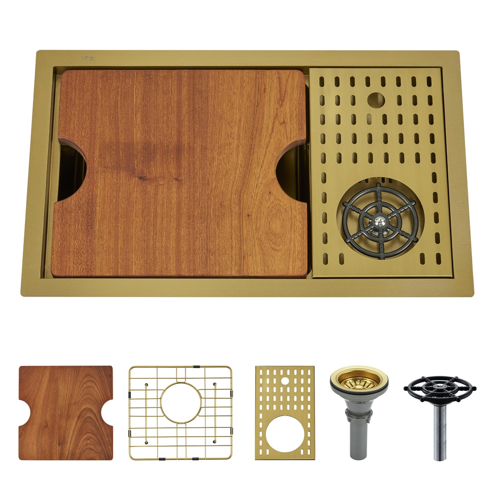 23 Inch Gold Undermount Bar Sink With Glass Rinser - Pepo 23X14X9 Inch Stainless Steel Undermount Workstation Sink Bar Prep Sink