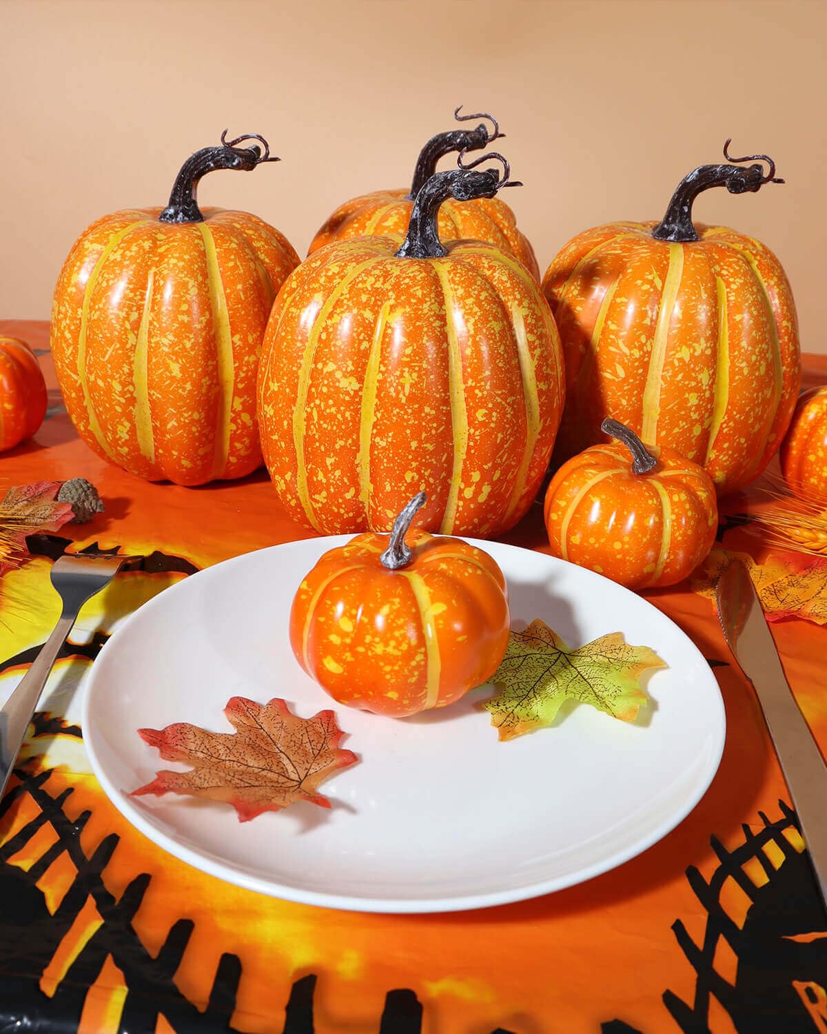 vensovo 6 Inch Large Pumpkins for Decorating - 4PCS Orange Foam Decorative Artificial Pumpkins for Fall Decor, Paintable, Perfec