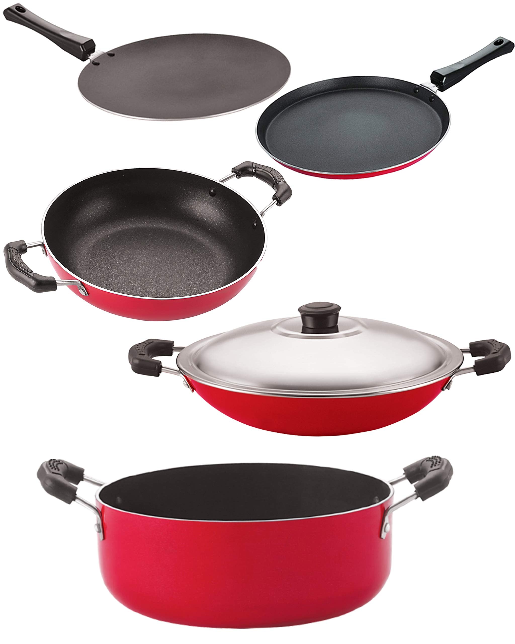 Nirlon NonStick Aluminium Pfoa Free NonToxic Durable Kitchenware Set Of 5 Pieces (2.6Mm_Ct_Kd13_Chatti_Cass22_Ft12)