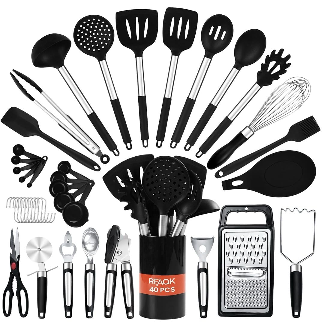 40Pcs Silicone Cooking Utensils Set 446? Heat Resistance, Rfaqk Bpa Free Kitchen Utensils Set For Nonstick Cookware, Gadgets Inc