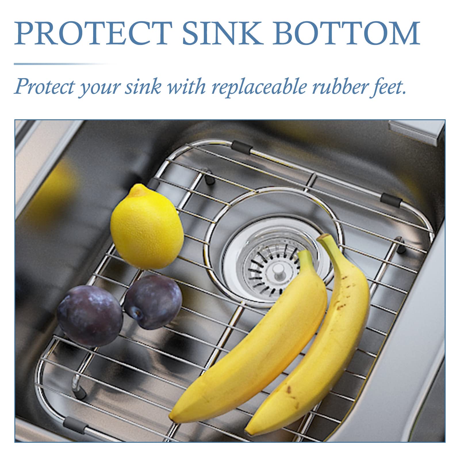 BEHOK Sink Protector Grid 13'' x 11-5/8''  Rear Drain with Corner Radius 1-1/2''  304 Stainless Steel for Kitchen Sink BH-1311 Sink Grate