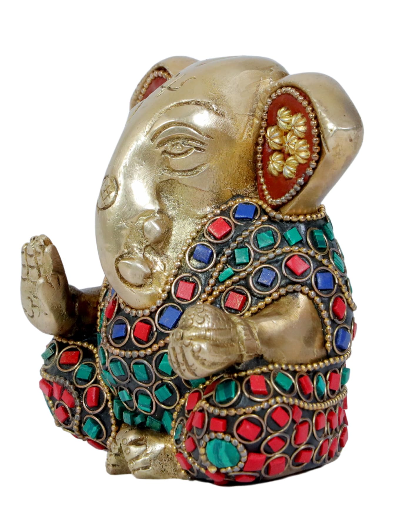 Brassaura Ganesha Idol Brass With Gem Stone Work Handwork Ganesh Bhagwan Large Statue God Ganpati Murti For Home Pooja Entrace D