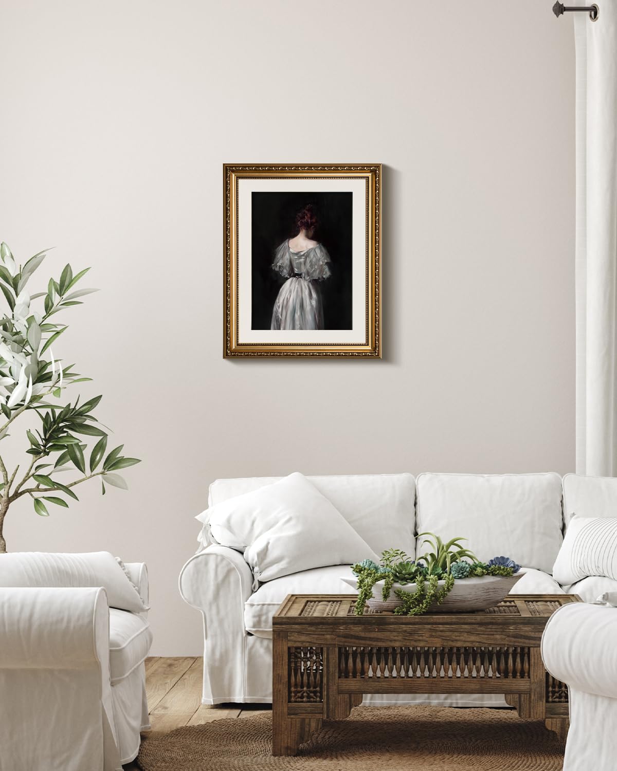 Insimsea Gold Picture Framed Wall Art, Living Room Bedroom Bathroom Seventeenth Century Lady Pictures Wall Decor, Canvas Print A