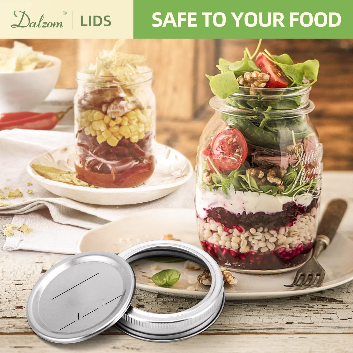 Dalzom 48Pcs Canning Lids With Rings Wide Mouth, Premium Mason Jar Lids With Bands/Rings For Wide Mouth Ball, Kerr Jars - Food G