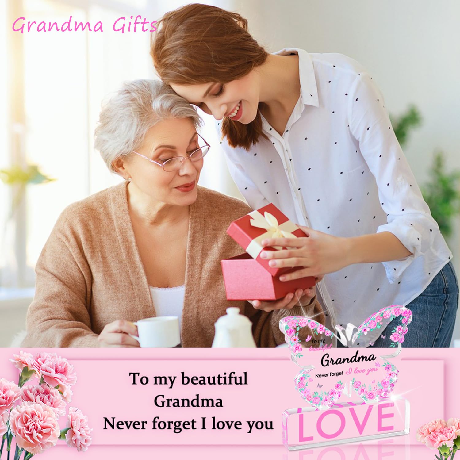 Butterfly Acrylic Plaque Grandma Gifts - Gigi Gifts for Grandma, Birthday Gifts from Kids, Memorial Keepsake Self-Standing Home