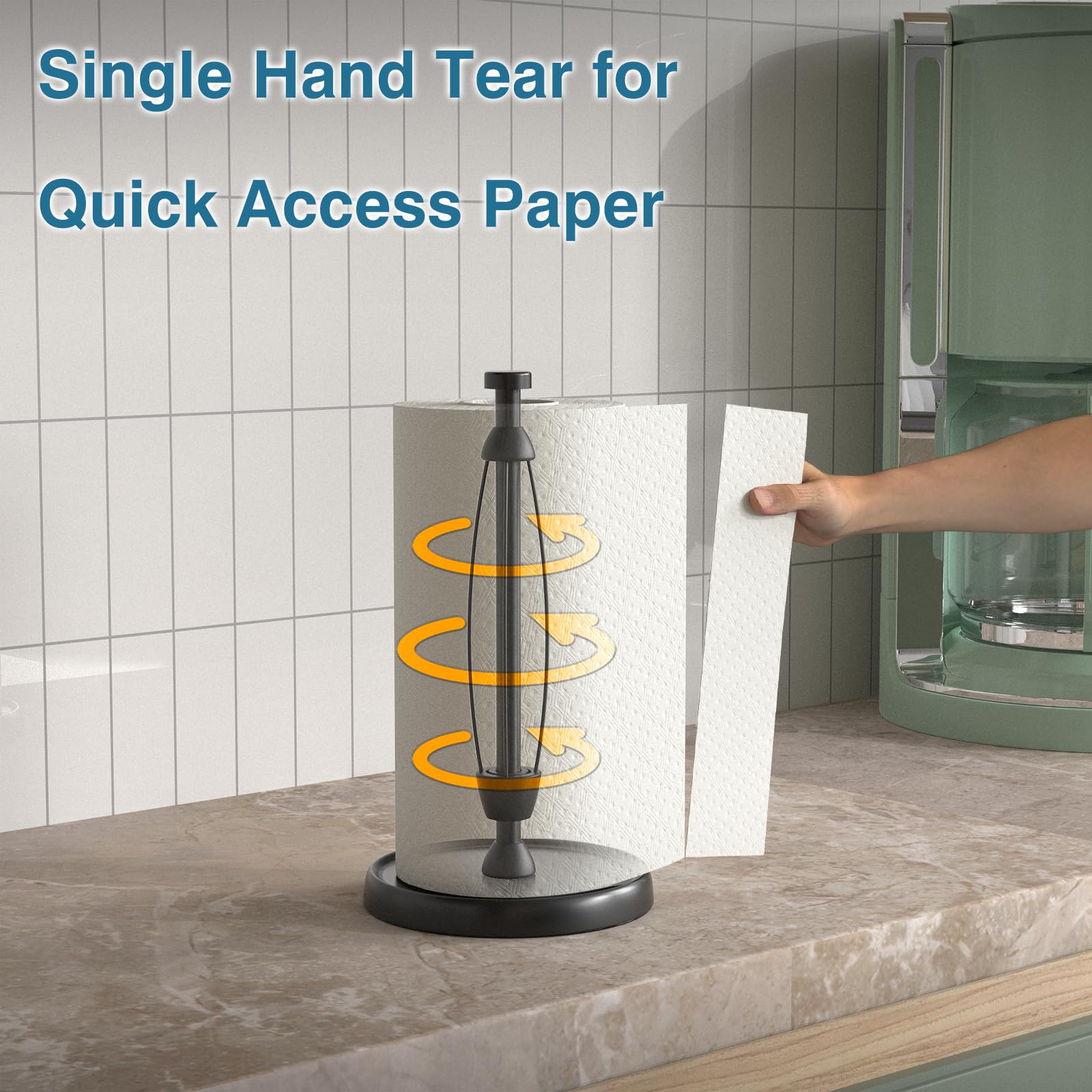 Swaitee Stainless Steel Paper Towel Holder - One-Handed Tear, Weighted Base, Black, Model ACZN01B