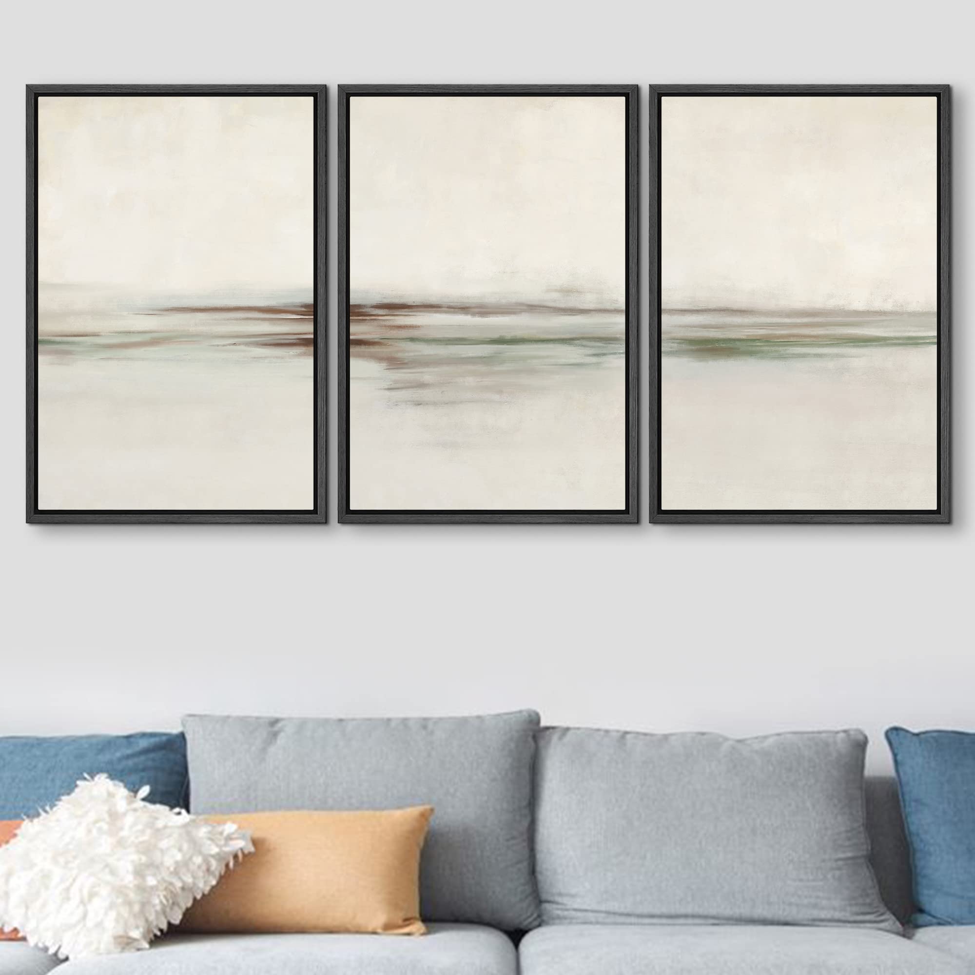 Signford Framed Canvas Print Wall Art Set Minimal Gray Paint Stroke Landscape Abstract Shapes Digital Art Modern Art Decorative