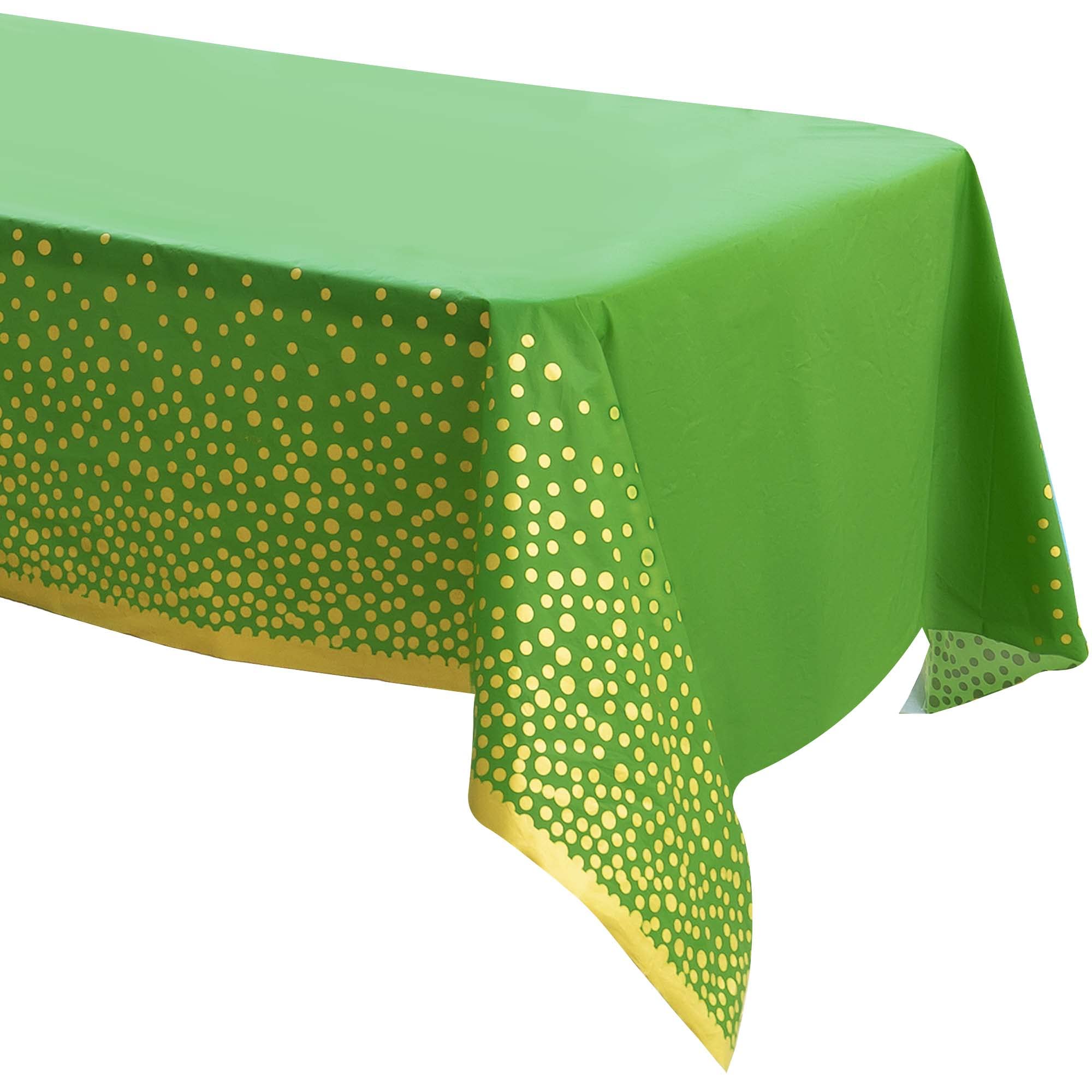 Zuladise 2 Pack Green Plastic Tablecloth Green And Gold Table Cloths For Parties Disposable Table Cover Party Decorations For Bi