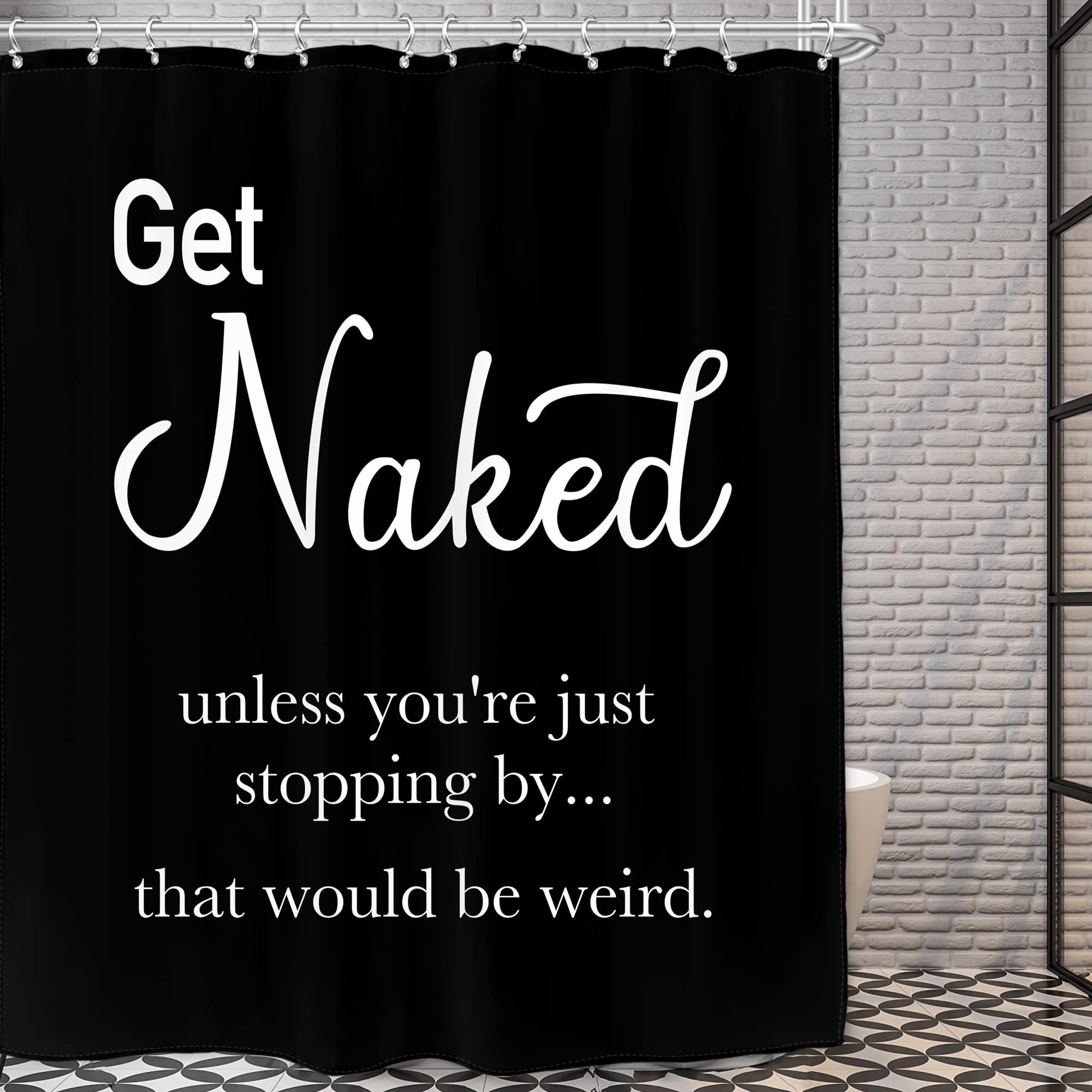 Ambzek Black Get Naked Shower Curtain For Men 72Wx72L Inch White Black Bathroom Accessories Inspirational Funny Quotes Shower Cu