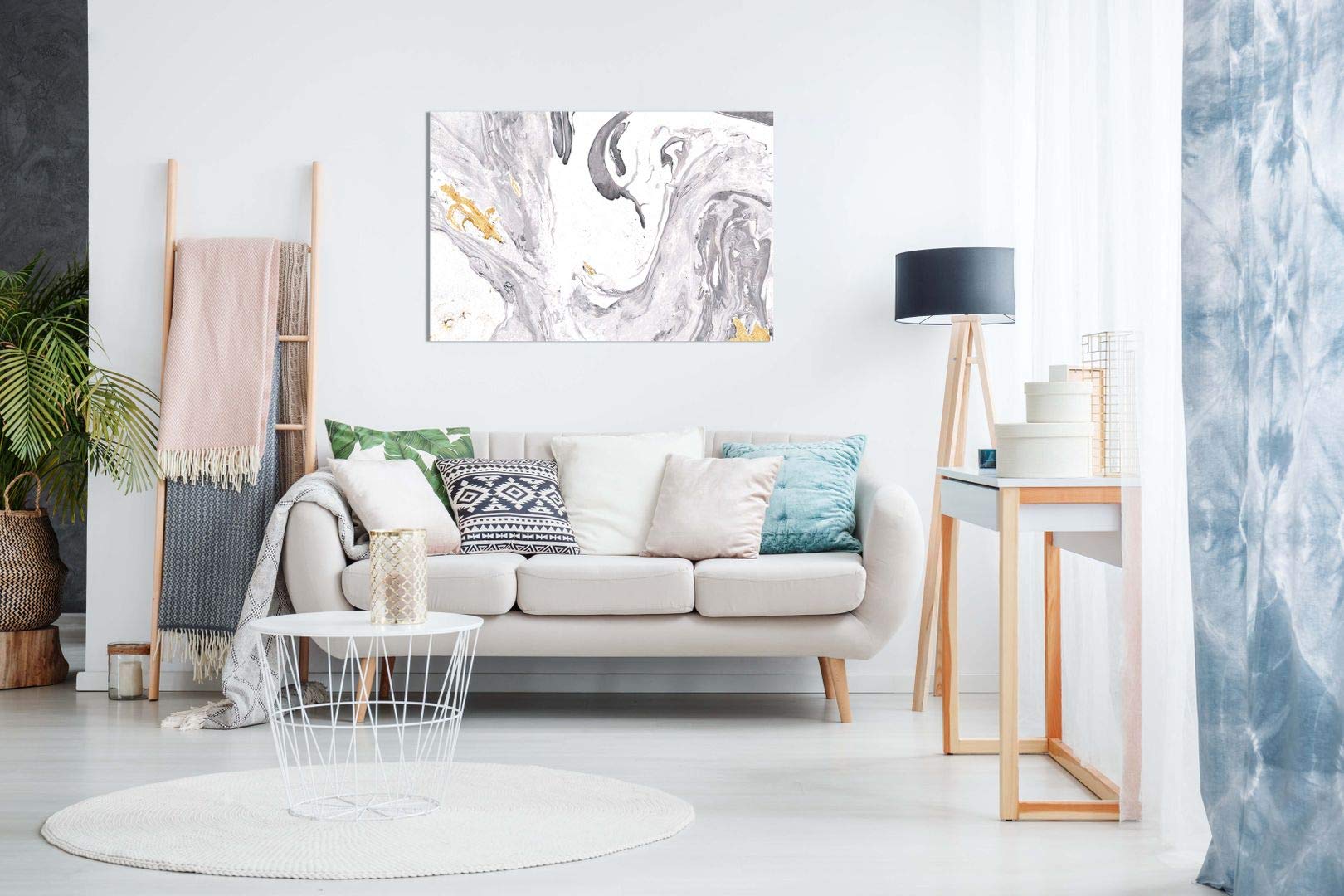 Abstract Modern Grey Yellow White Paint Swirls Canvas Wall Art Picture Print (36X24)