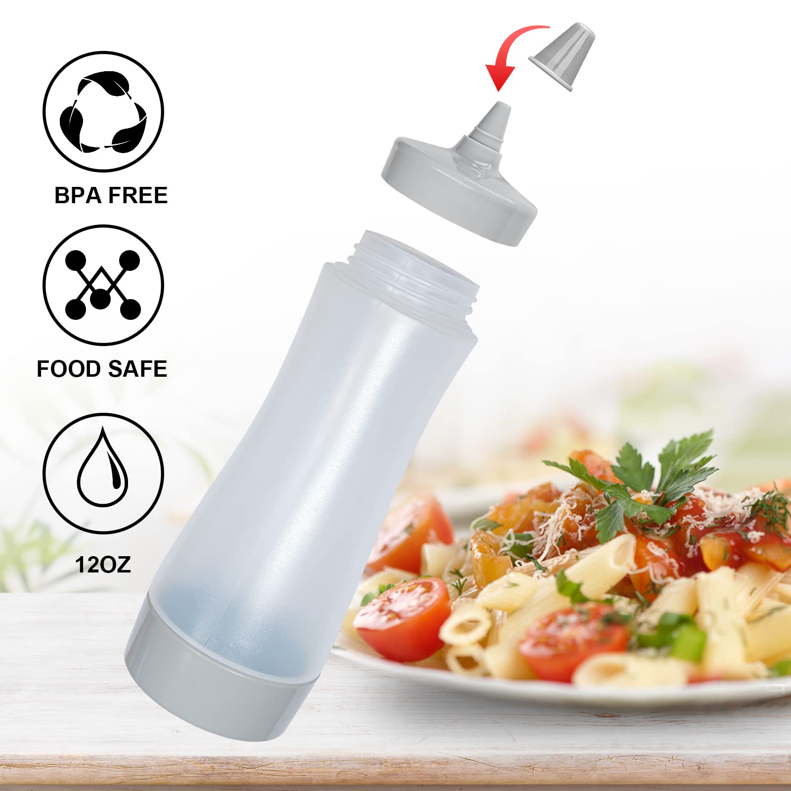 Qiuhome Condiment Squeeze Bottle,Ketchup Squeeze Bottle,Plastic Squeeze Bottle, 12Oz (Gray)