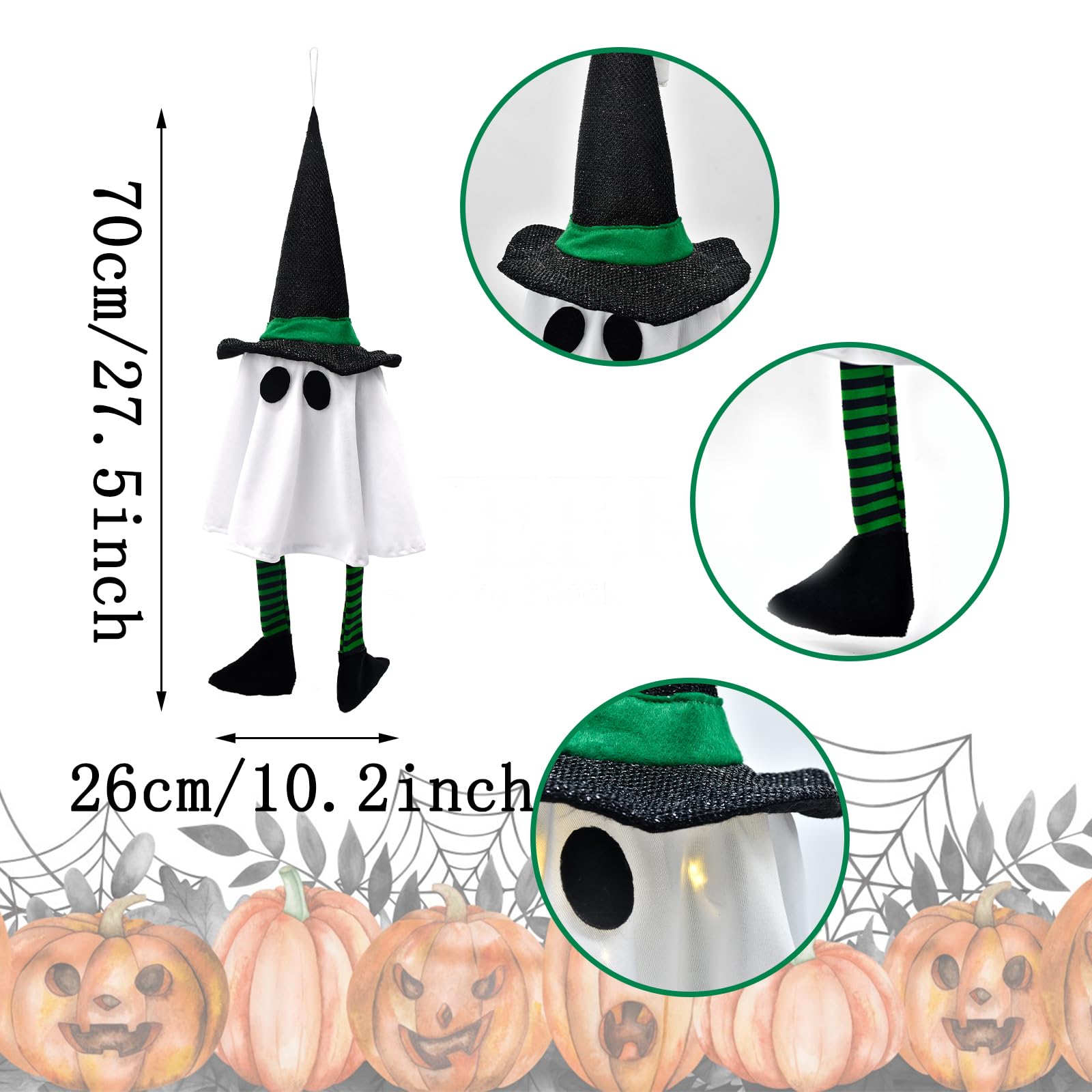 3 Pack Halloween Hanging Ghost Lights with Glitter Hats, Battery Powered Halloween Decorations Outdoor Indoor, LED Floating Ghos