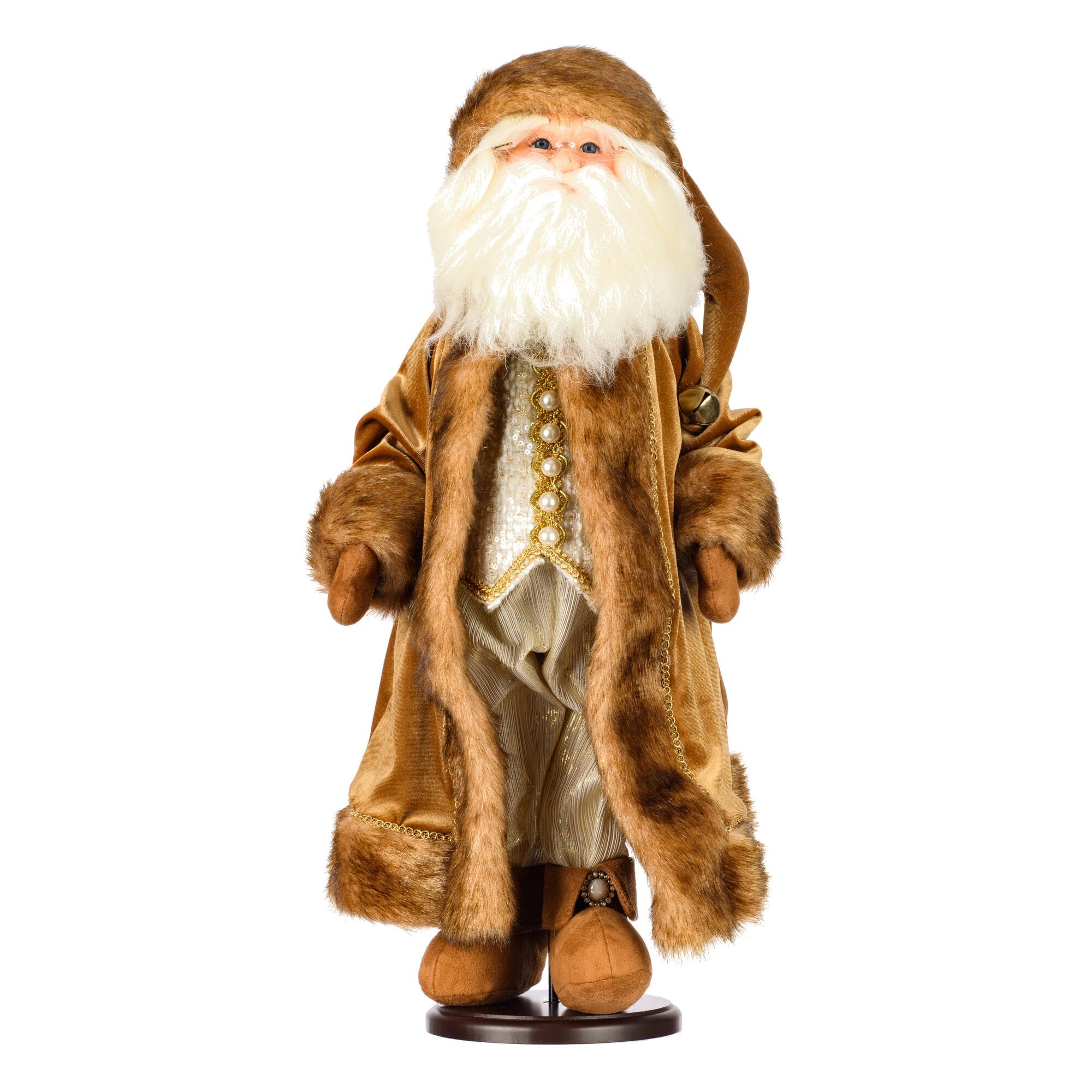 Vickerman 24 Mocha Velvet Santa Doll with Stand. This Santa has Glasses, Stand is Removeable.