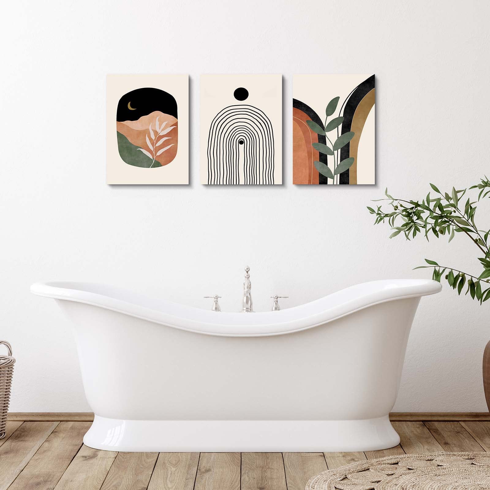 Boho Wall Art Prints Set Of 3, Boho Wall Decor, Neutral Abstract Geometric Prints Canvas Artwork Prints For Bedroom Bathroom Liv