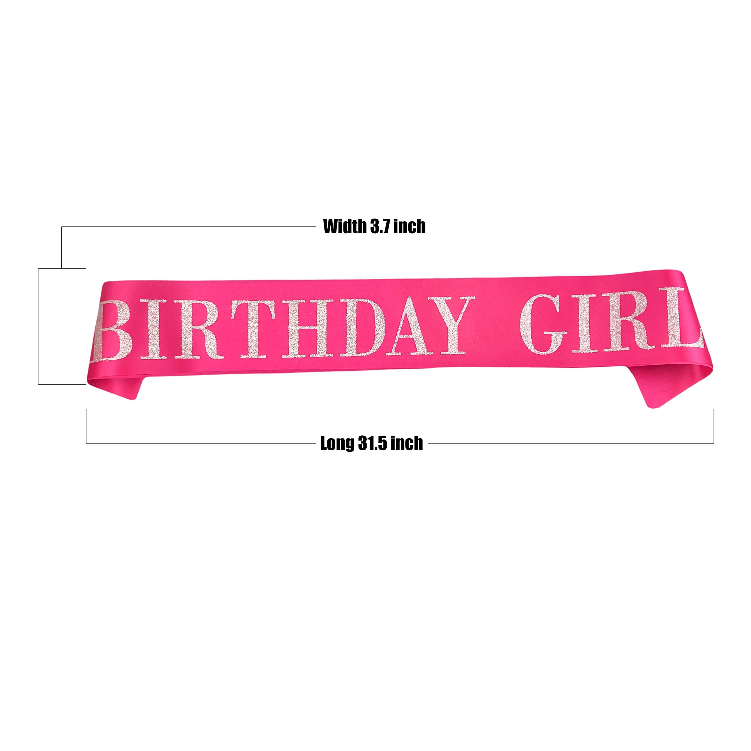 Birthday Girl Sash For Women,Pink Satin Silver Glitter Sash,Happy Birthday Princess Party Decorations,Women'S Birthday Party Sup