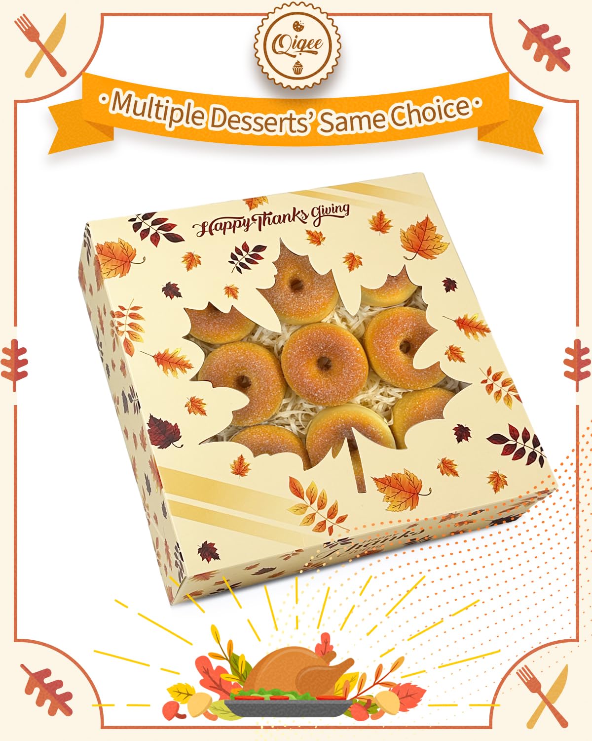 qiqee Thanksgiving Cookie Boxes with Window Fall Treat Box 30packs 9x9x2.5 Inch Bakery Box Pastry Box for Thanksgiving Day