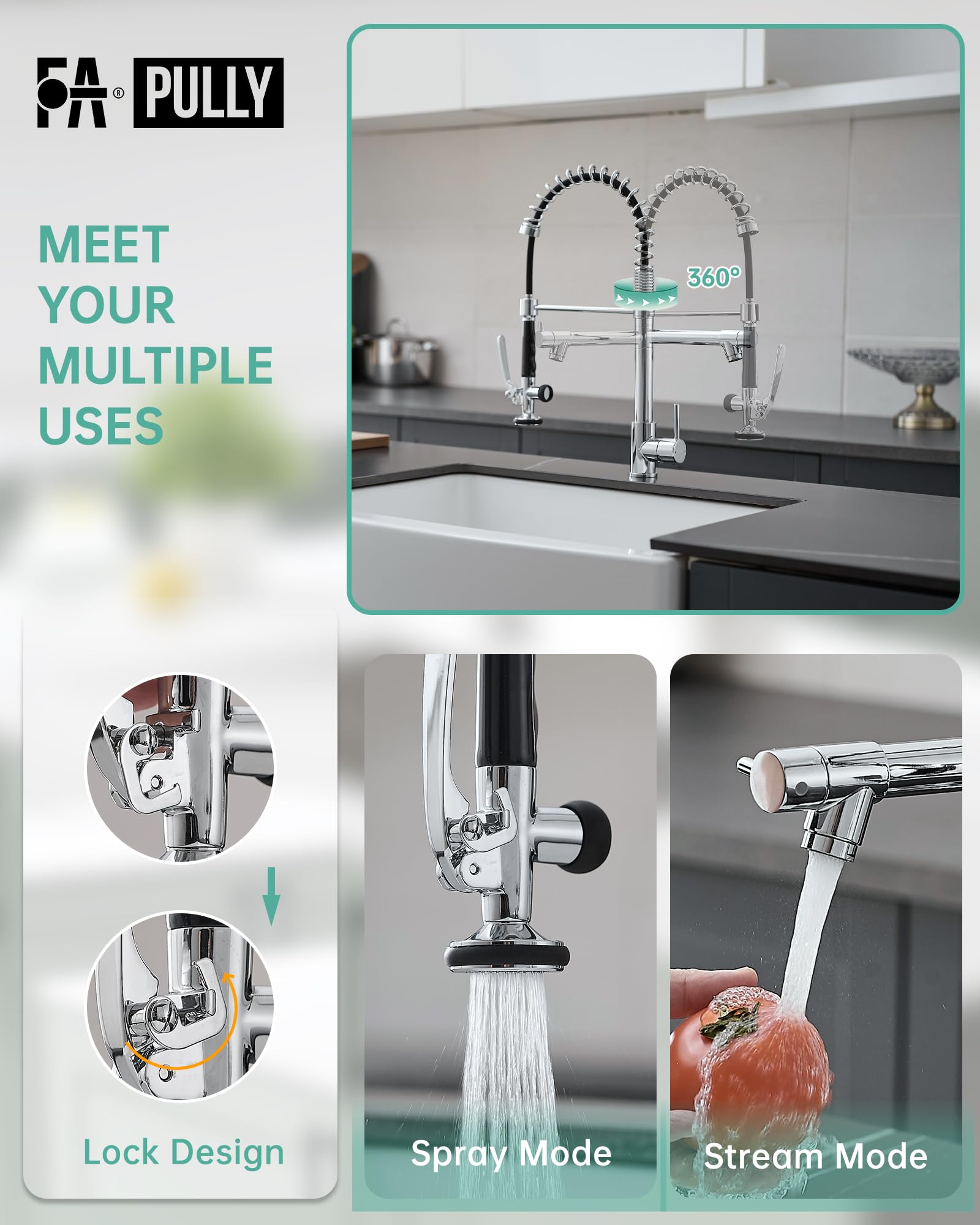 Fapully Chrome Kitchen Faucet With Sprayer,Commercial Single Handle Pull Down Kitchen Sink Faucet