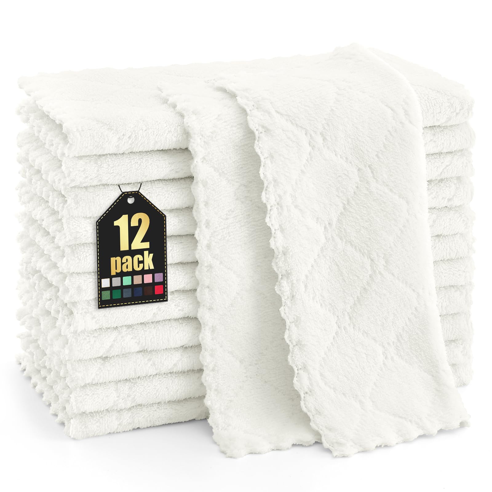 Homaxy 12 Pack Dish Towels for Kitchen (13 x 19 Inches, White), Super Soft and Absorbent Coral Velvet Dish Cloths for Washing Di