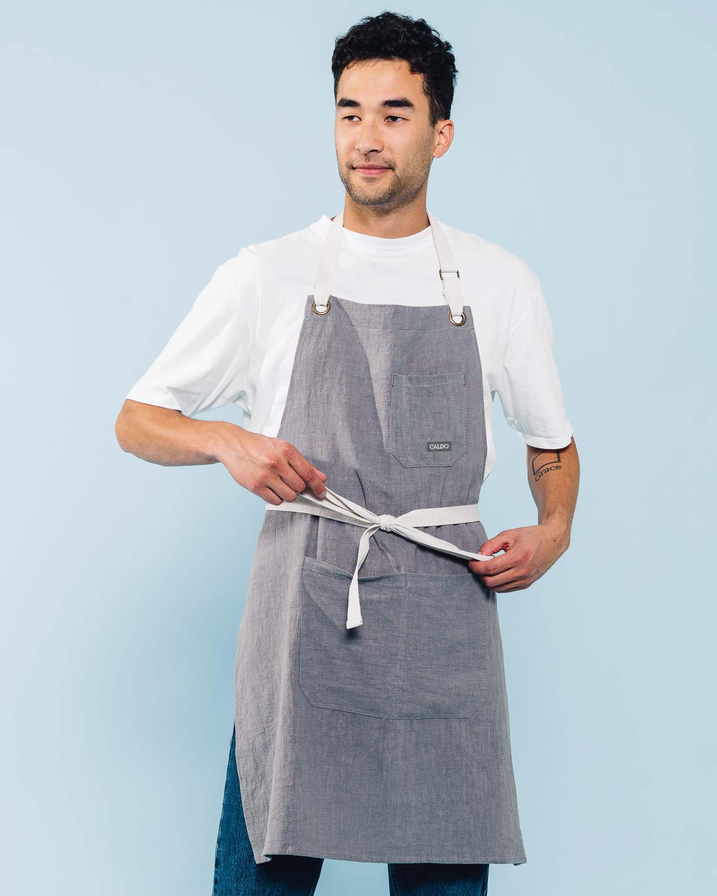 Caldo Linen Kitchen Apron For Cooking - Mens And Womens Linen Bib Apron For Professional Chef, Server, Or Barista - Adjustable W