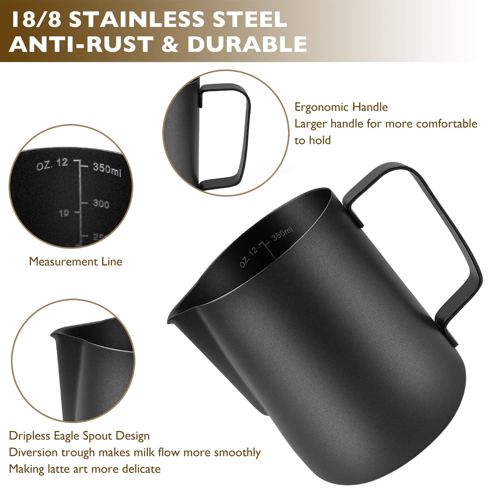 Camkyde Stainless Steel Milk Frothing Pitcher 20 Oz, Espresso Steaming Pitcher With Decorating Pen For Espresso Machines, Cappuc