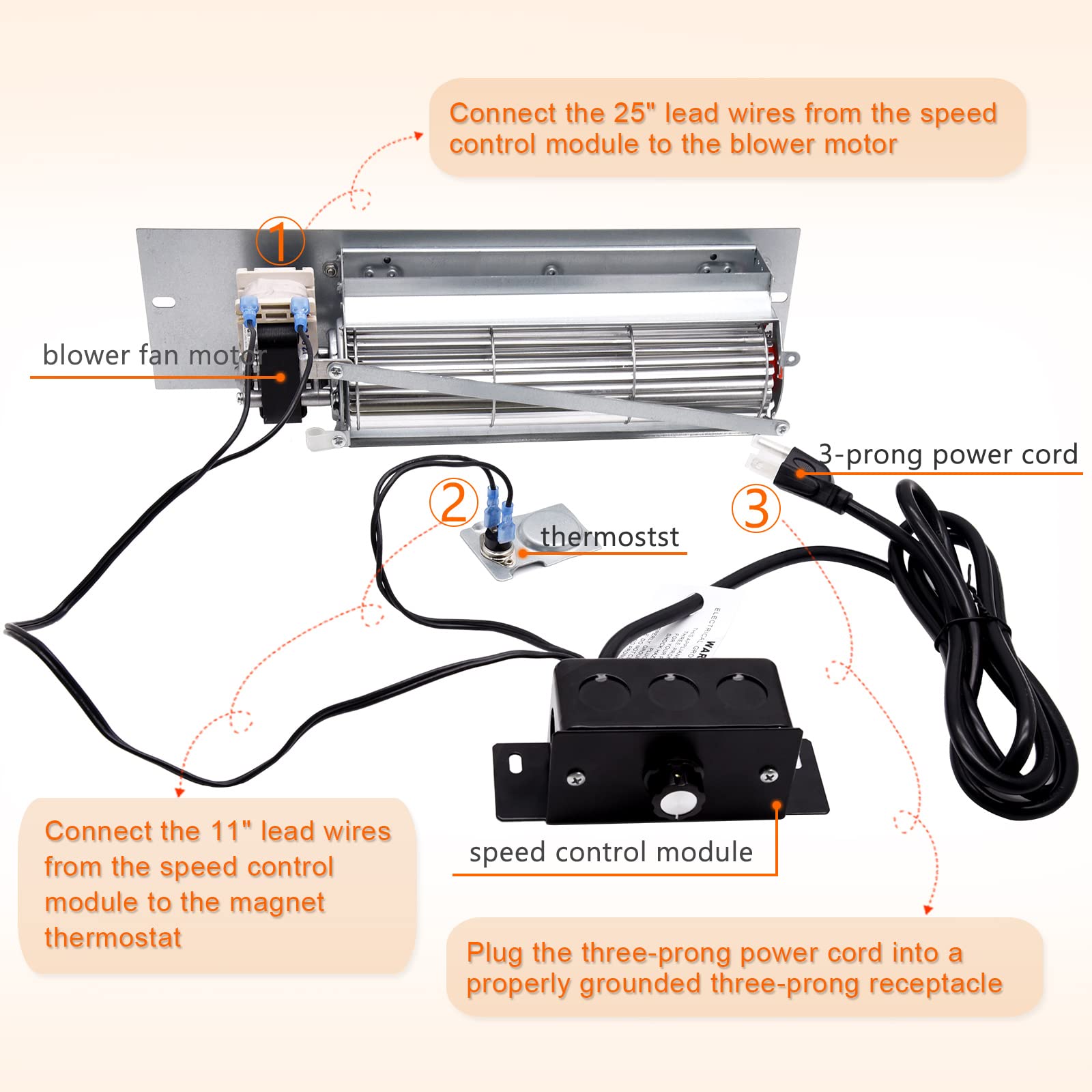 Adviace Replacement Fireplace Blower Fan Kit, Model 24-K, Aluminum, Silver, Fits Majestic 36BDVR Series