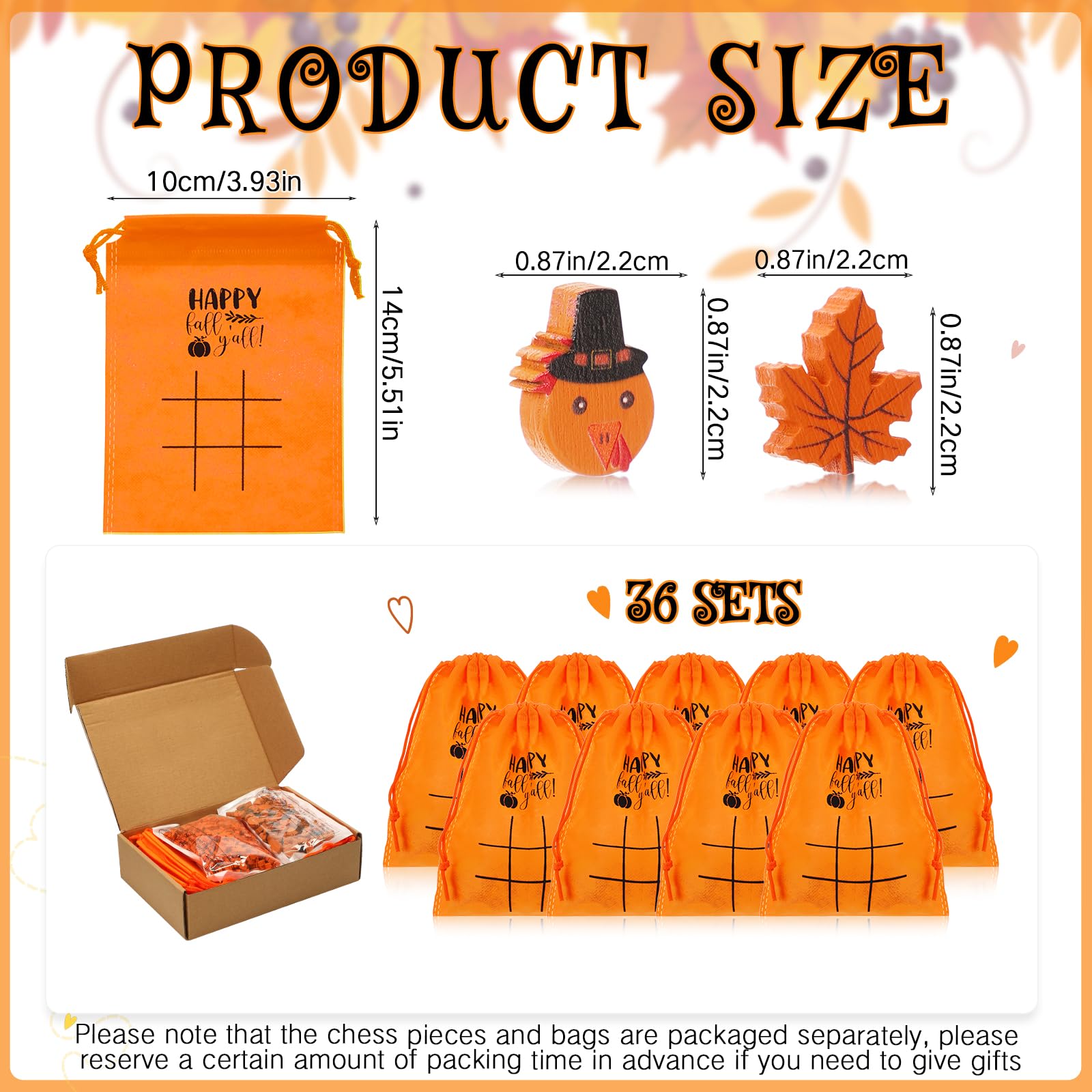 Poen 36 Set Thanksgiving Tic Tac Toe Game Fall Pumpkin Party Favors Include Wooden Maple Turkey Game Drawstring Bag Classroom Ac