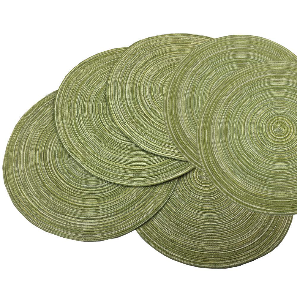 Red-A,Placemats,Round Placemats For Dining Table Set Of 6 Woven Heat Resistant Non-Slip Kitchen Table Mats Diameter 14 Inch(Gree
