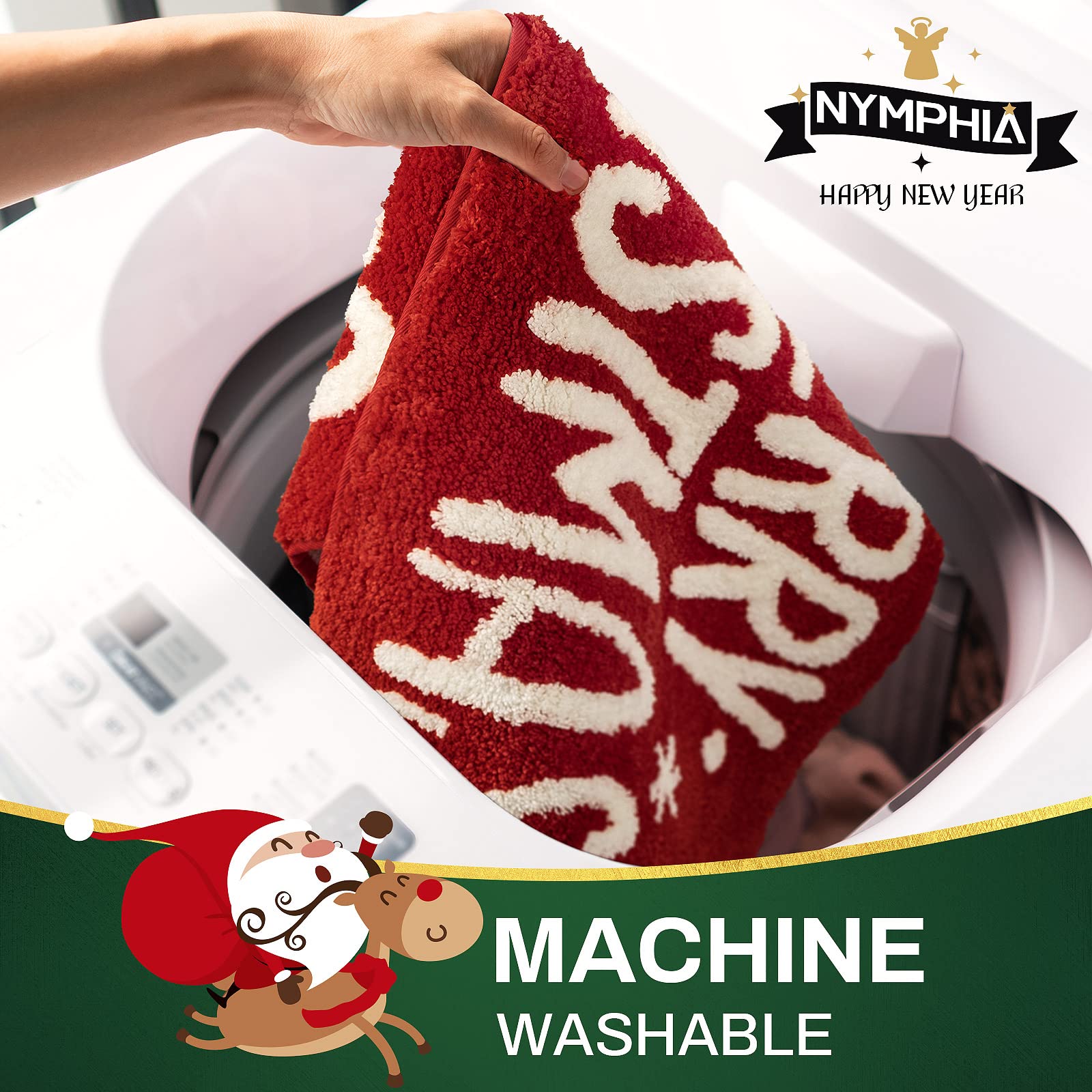 Nymphia Christmas Bath Mat, Christmas Bathroom Decor, Red Bathroom Rugs, Extra Soft And Absorbent Microfiber Cute Holiday Decora