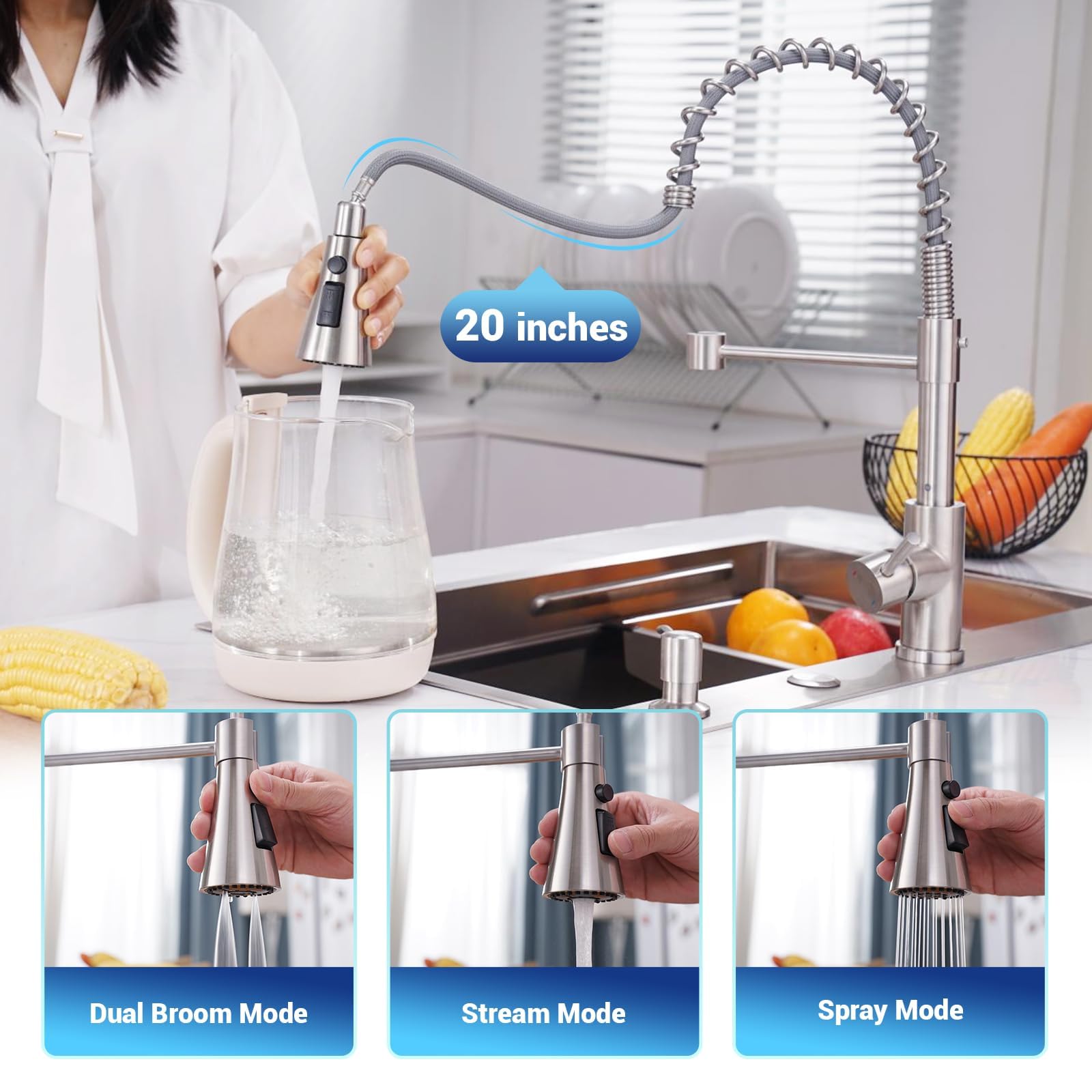 Dayone Touchless Kitchen Sink Faucet With Pull Down Sprayer And Soap Dispenser, Stainless Steel Motion Sensor Touch Faucet For K