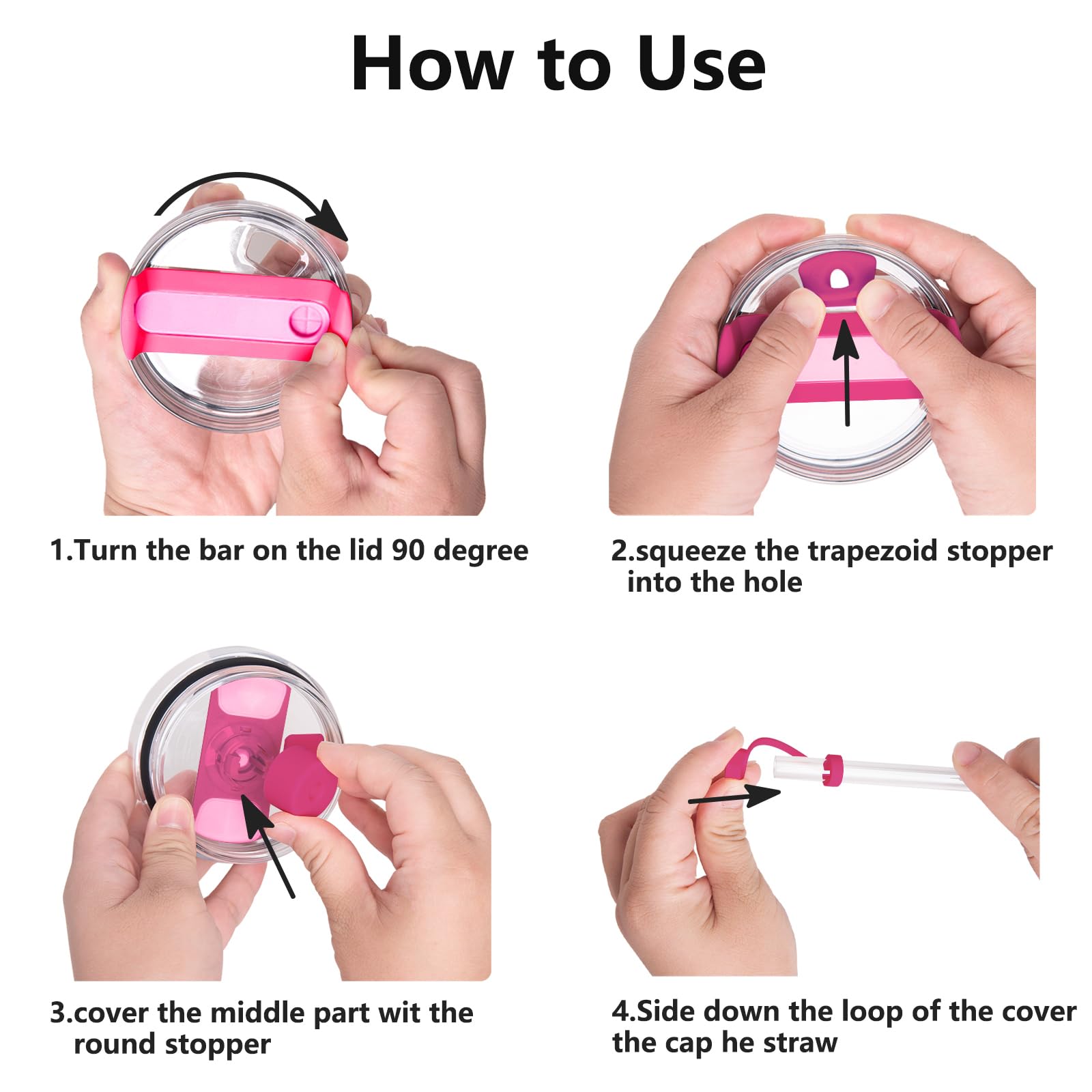 Dunlague Silicone Spill Stopper Set For Stanley Cup 2.0 30Oz & 40Oz With Straw Cover (Set Of 4, Cosmo Pink)