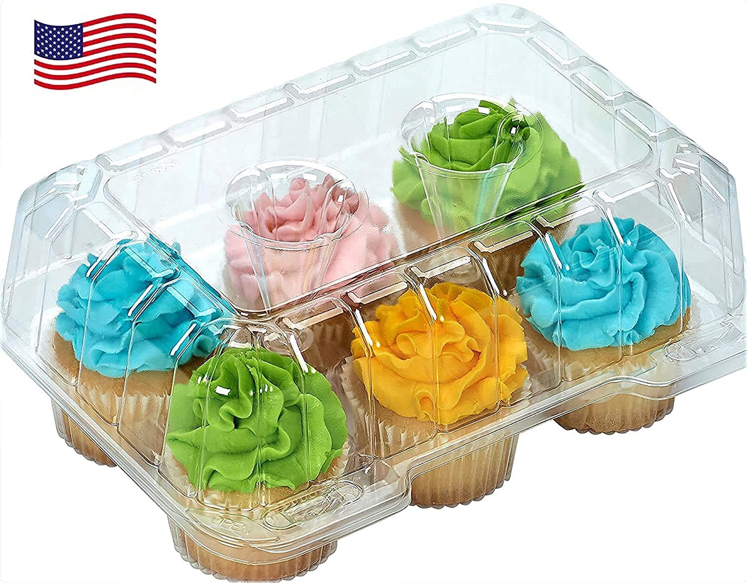 Decony Cupcake Boxes [40 Pc.] Made In Usa- Stylish Clear Plastic Cupcake Containers Displaying & Transporting Cupcake Holders Wi