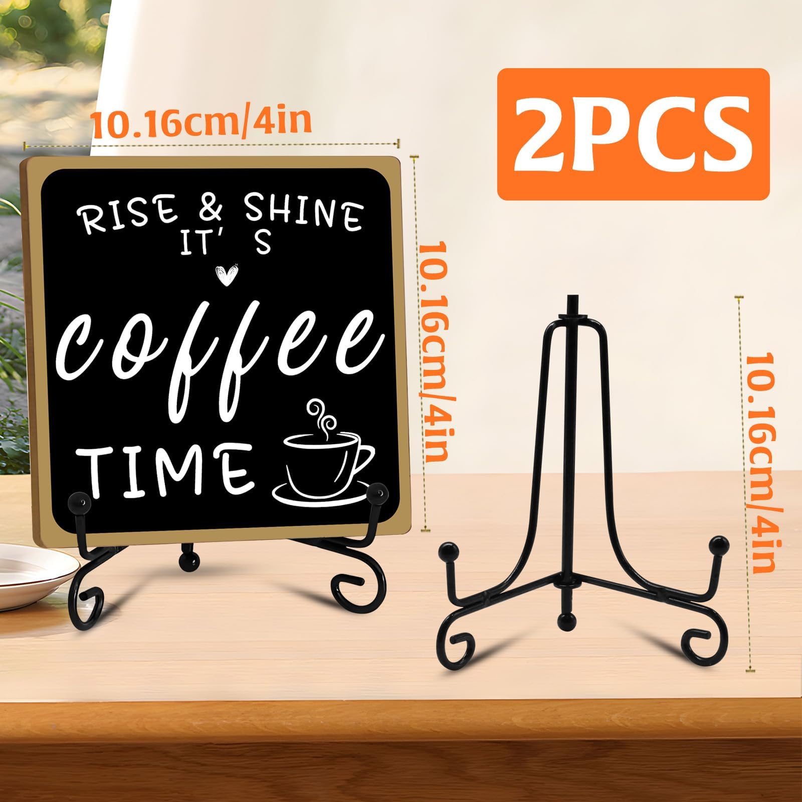 2Pcs Coffee Bar Sign Decorations, Black and White Coffee Sign Decor with Iron Stand Wooden Coffee Bar Decor Tabletop Shelf Acces