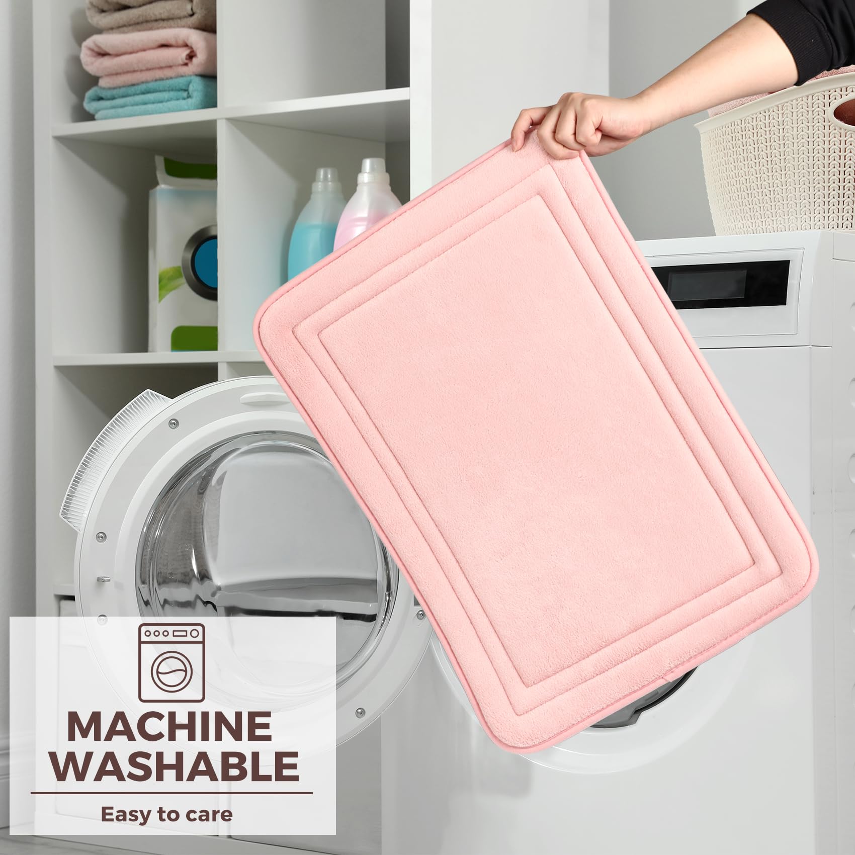 Pagged Pink Bathroom Rug Set Of 2 Memory Foam Bath Mat And U-Shaped Contour Toilet Rug Non Slip Washable Floor Mats Soft Absorbe