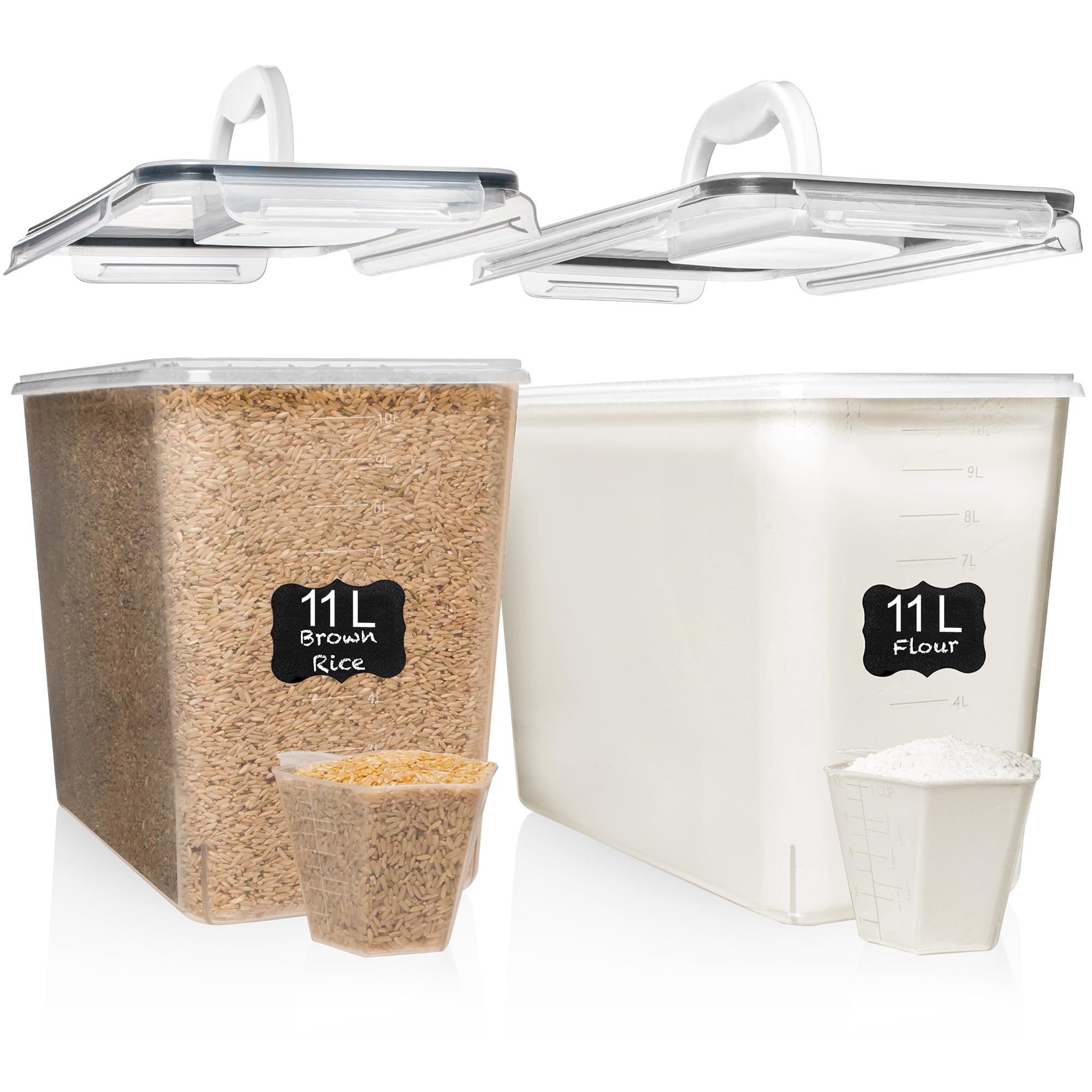Shazo 2 PC (11L | 372 oz) Flour Sugar Storage Containers with Easy Carry Handle - Plastic Extra Large Food Storage Containers wi