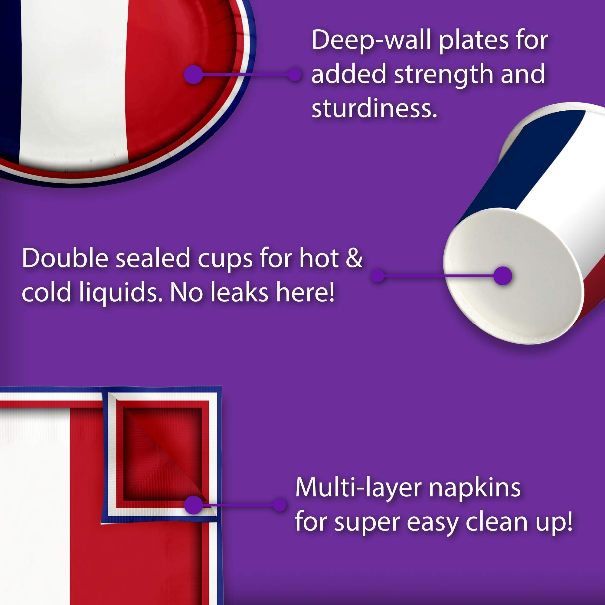France French Flag Birthday Party Supplies Set Plates Napkins Cups Tableware Kit for 16