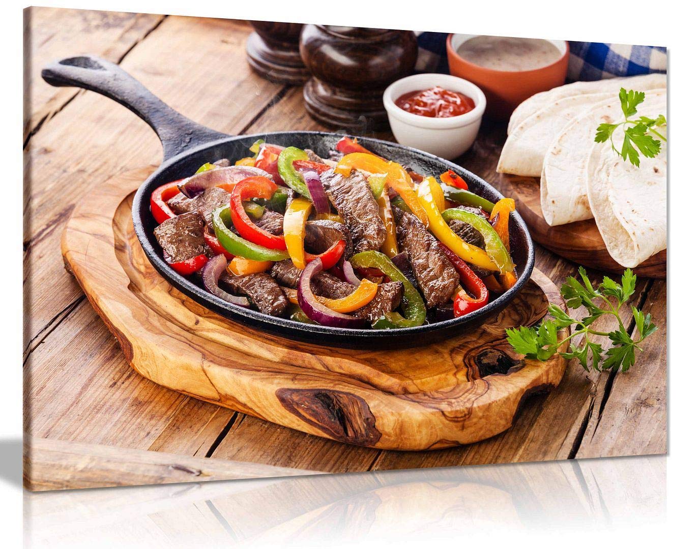 Mexican Restuarant Food Beef Fajitas Canvas Wall Art Picture Print Home Decor (30X20In)