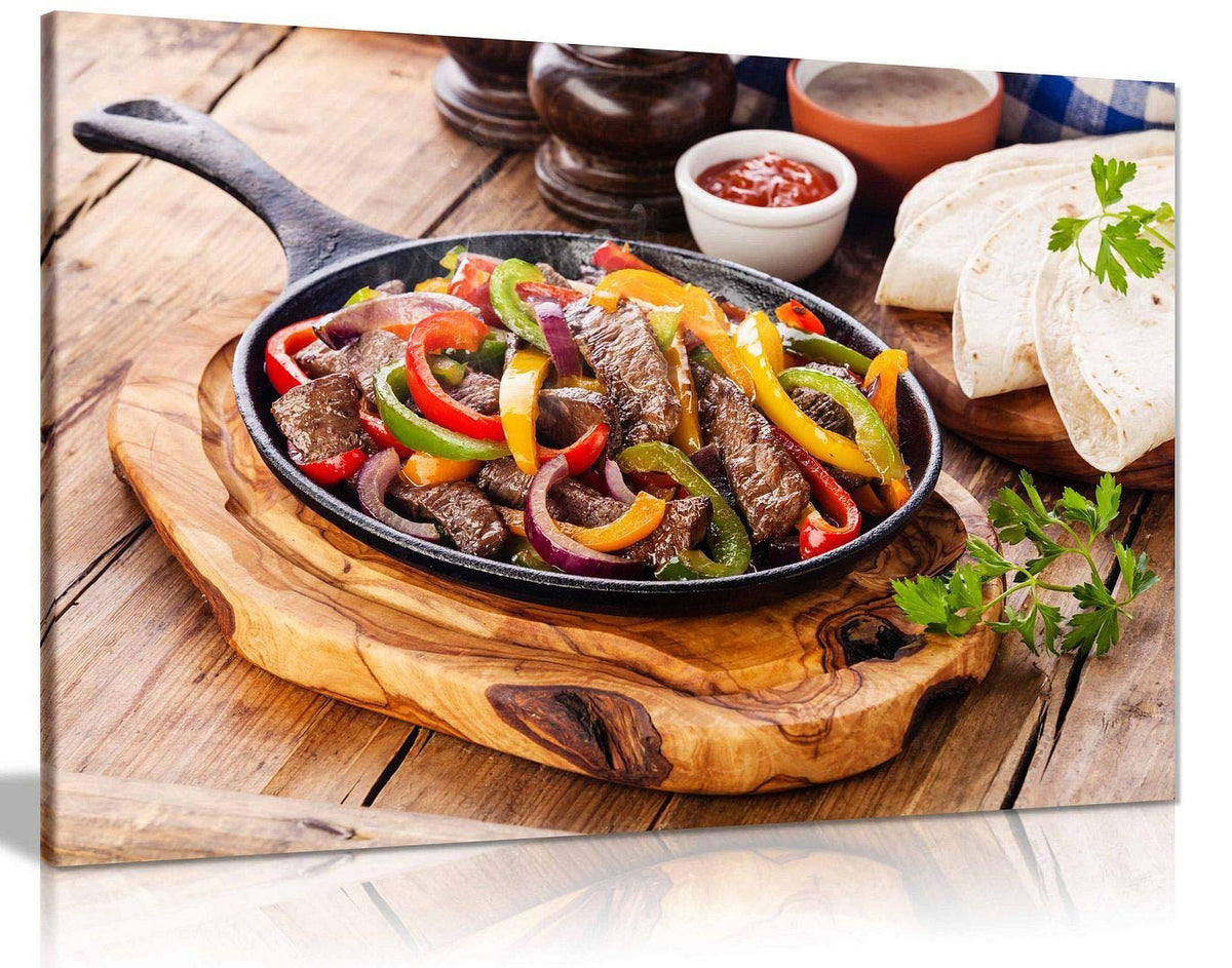 Mexican Restuarant Food Beef Fajitas Canvas Wall Art Picture Print Home Decor (30X20In)