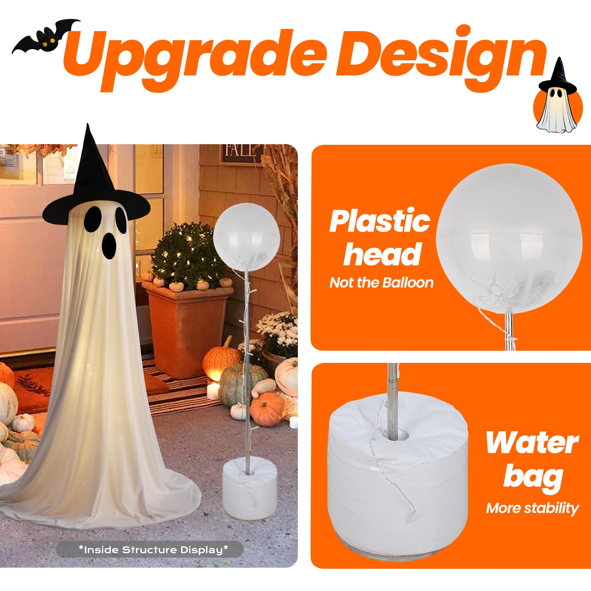 2 Packs Halloween Decorations Outdoor, 5Ft Wind-Resistant Ghost Decor with USB String Lights, Scary Door Decoration Outside Euip