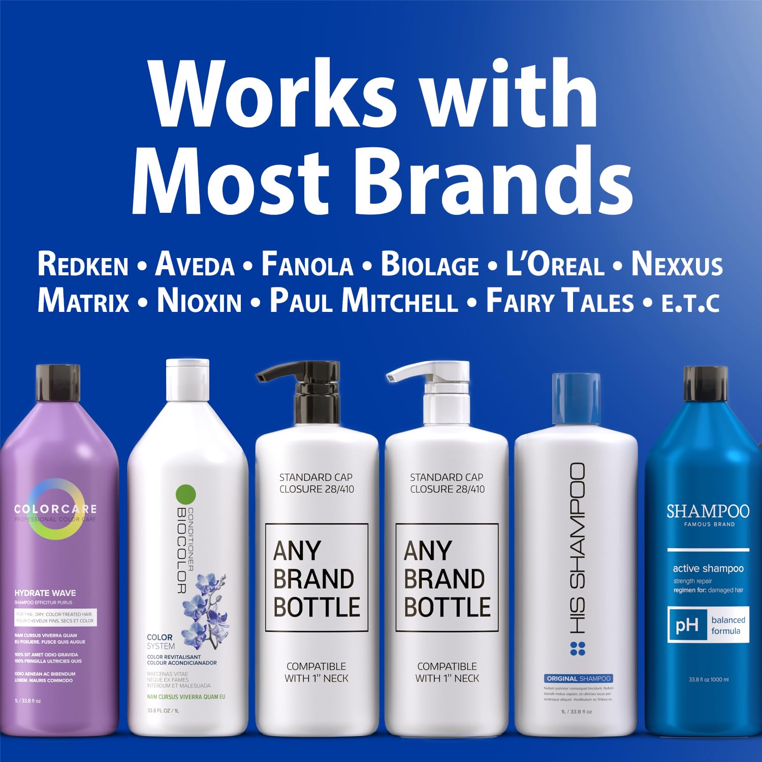 Bar5F Universal Pumps For Shampoo, Conditioner, Lotion, Body Wash, Fits 1'' Inch Bottle Necks, 1 Liter 33.8-Ounce Bottles (White