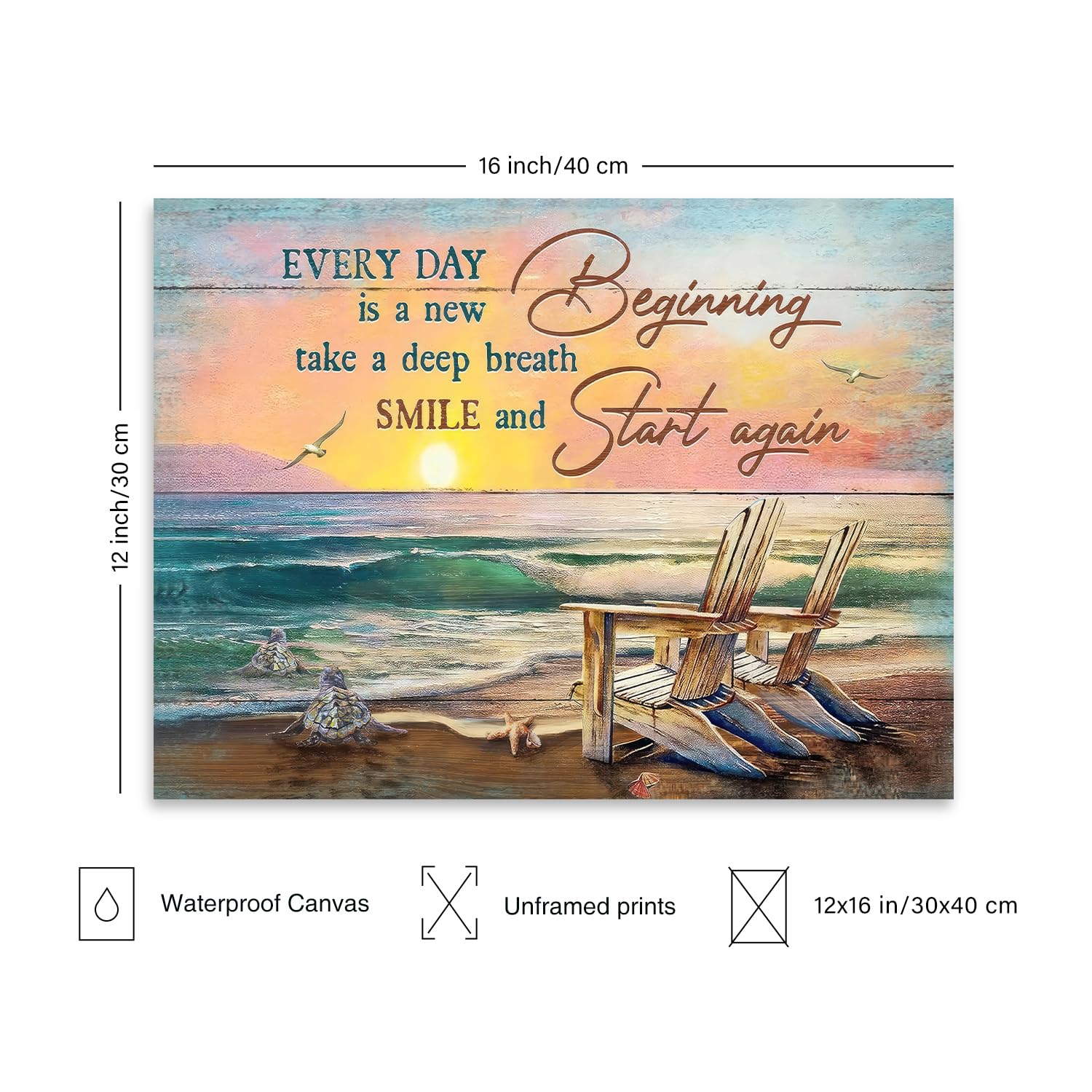 Dazzlewall Sea Turtle Bathroom Canvas Beach Ocean Wall Art Inspirational Quotes Pictures Wall Decor For Bathroom Bedroom Office