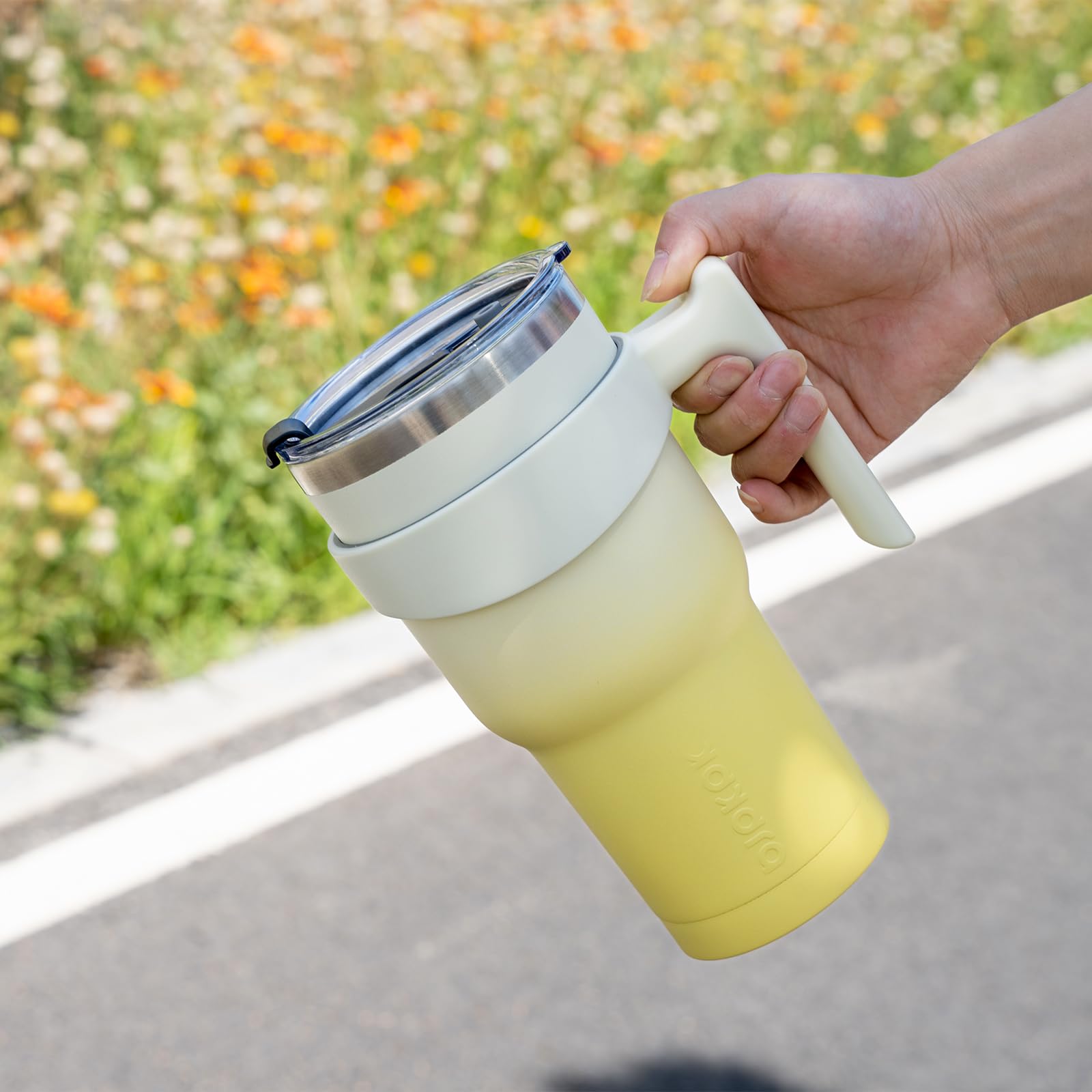 Bjpkpk 30 Oz Tumbler With Handle And Straw Stainless Steel Insulated Tumbler With Lid Reusable Metal Coffee Cups,Coral